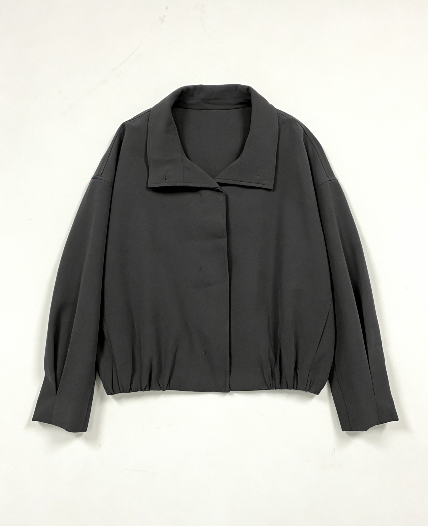 Chic Charcoal Cropped Jacket - Oversized Lapel Casual Outerwear  27551