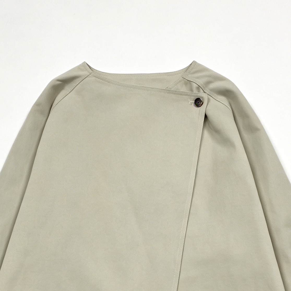 Elegant Light Beige Office Blouse - Raglan Sleeve Wrap Top  57682