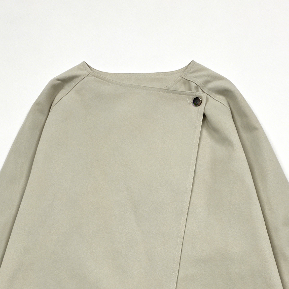 Elegant Light Beige Office Blouse - Raglan Sleeve Wrap Top  57682