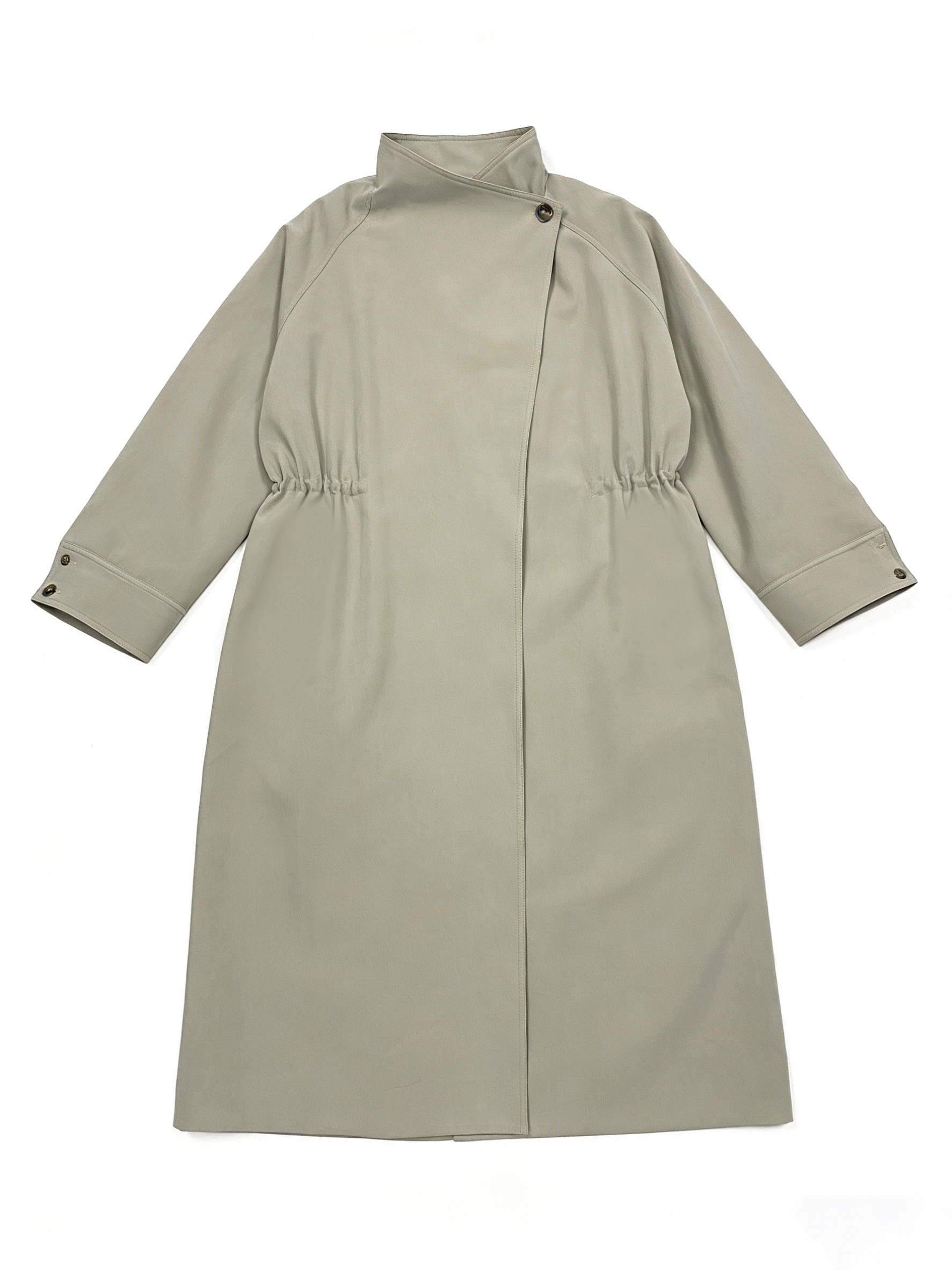 Elegant Light Sage Green Office Trench - Stand Collar Longline Tailored Coat  57686