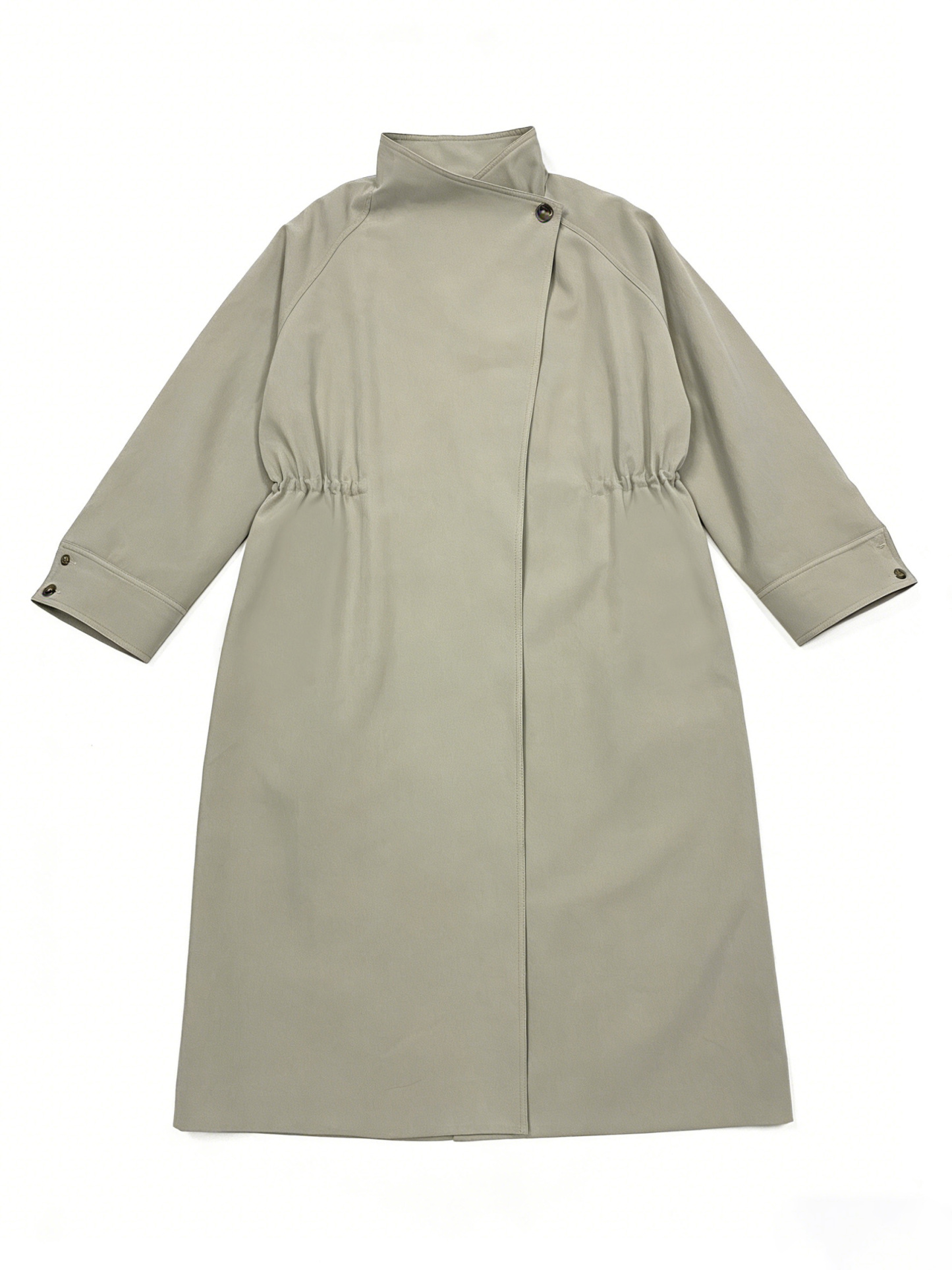 Elegant Light Sage Green Office Trench - Stand Collar Longline Tailored Coat  57686