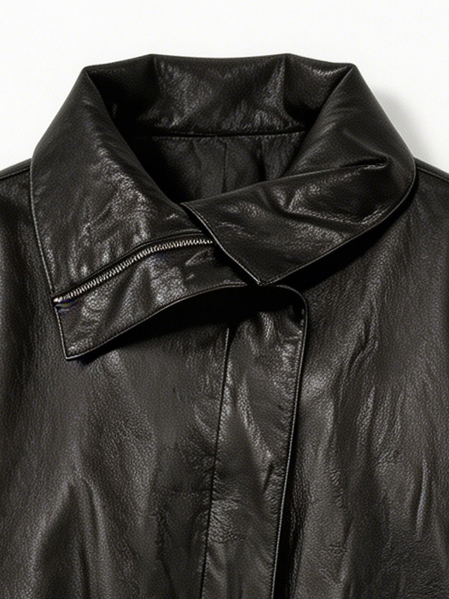 Black Faux Leather Oversized Cropped Jacket - High Neck Biker Jacket 57671