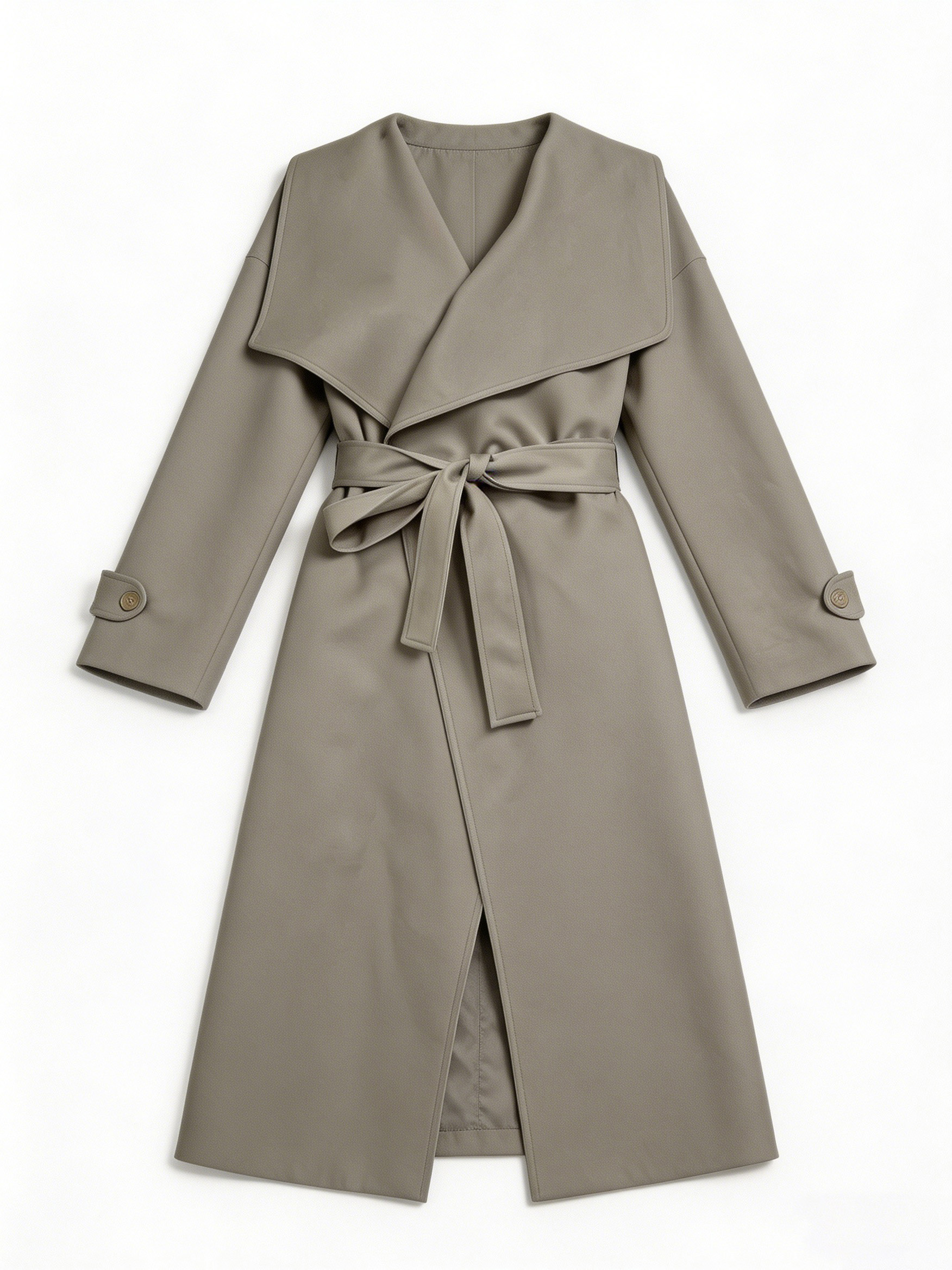 Minimalist Belted Trench Coat – Oversized Lapel Wrap Elegant Long Coat 57703