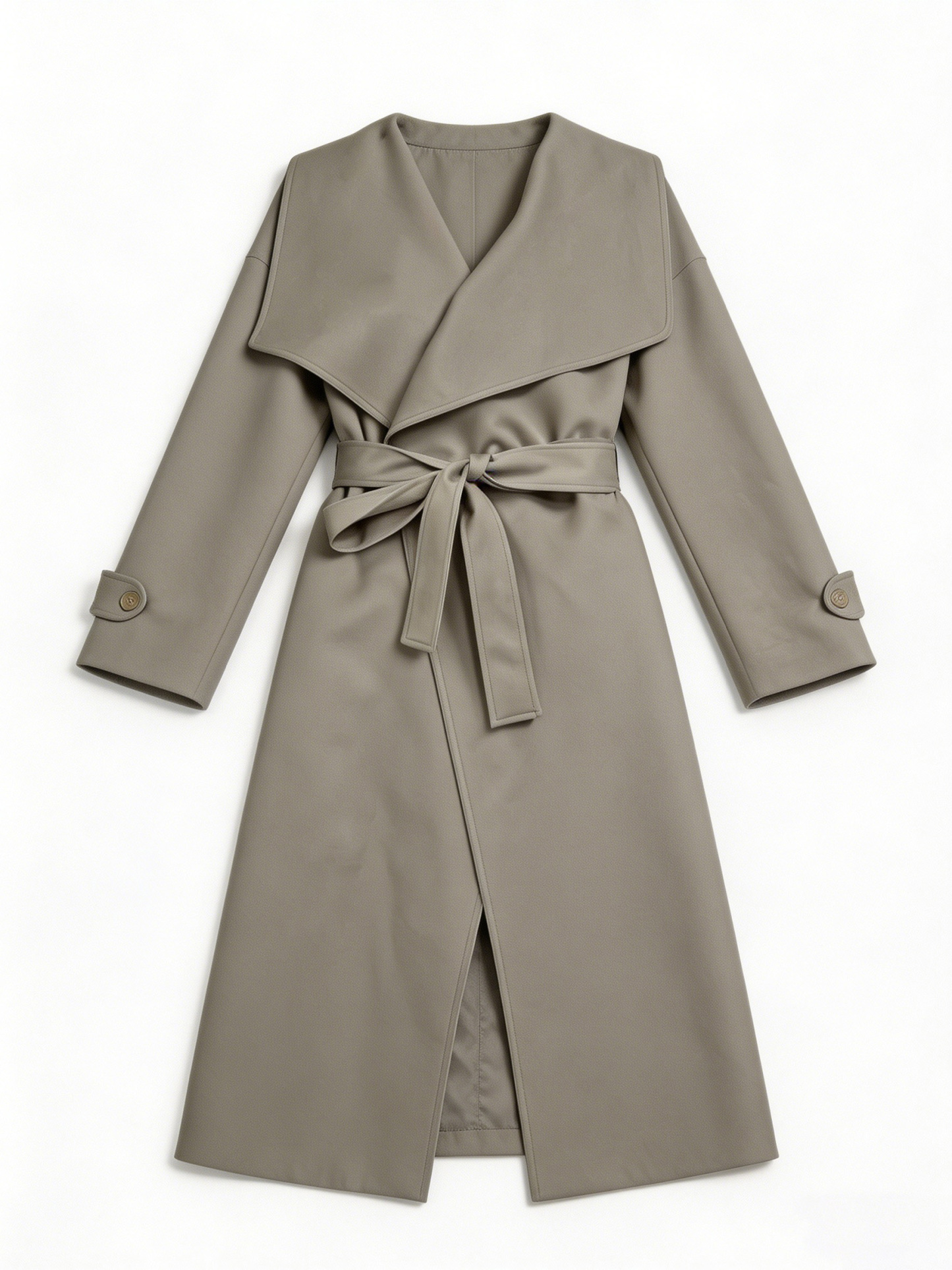 Minimalist Belted Trench Coat – Oversized Lapel Wrap Elegant Long Coat 57703