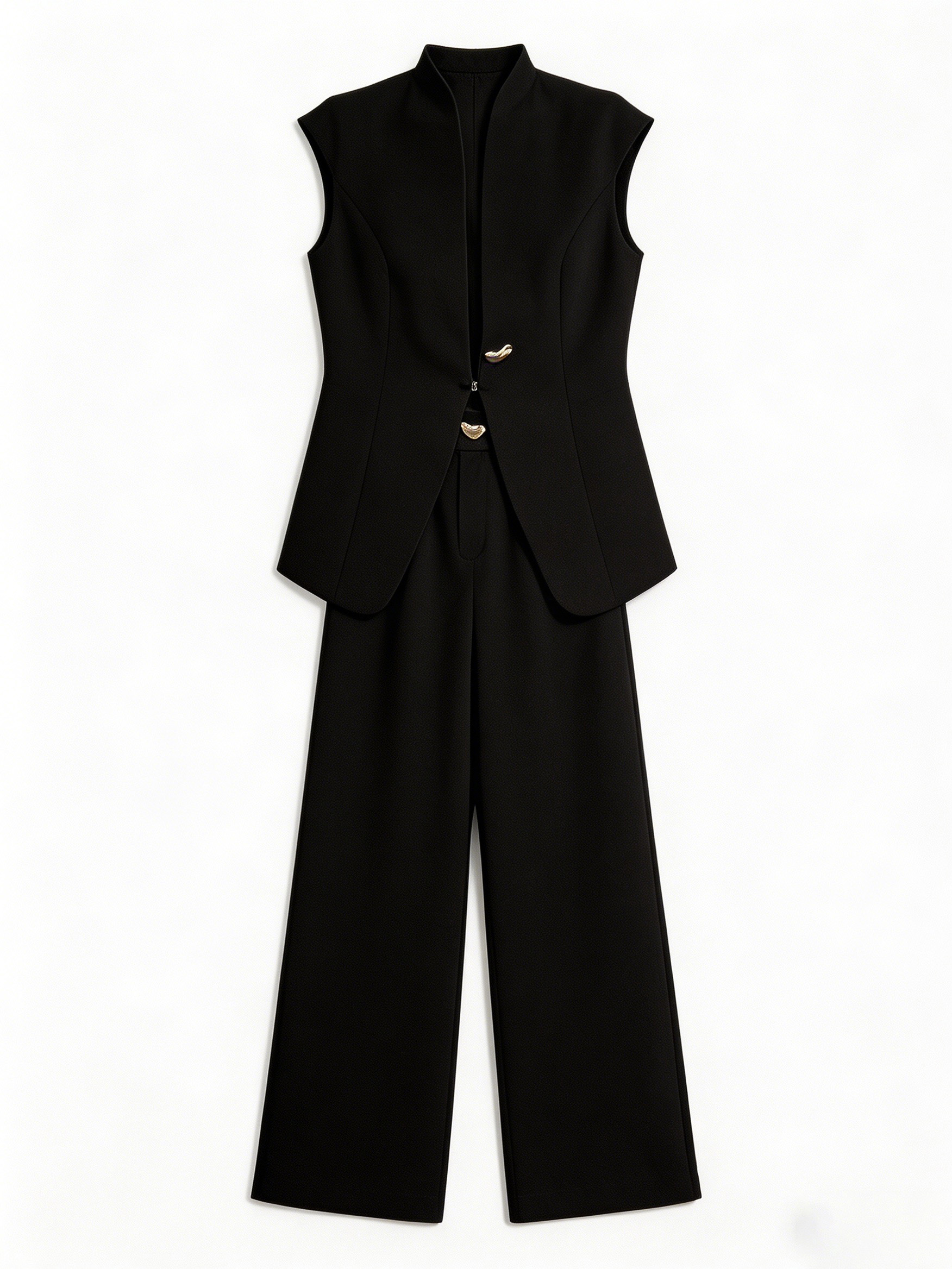 Minimalist Tailored Vest & Wide Leg Pants Set – Elegant Sleeveless Suit C-41271+C-41272