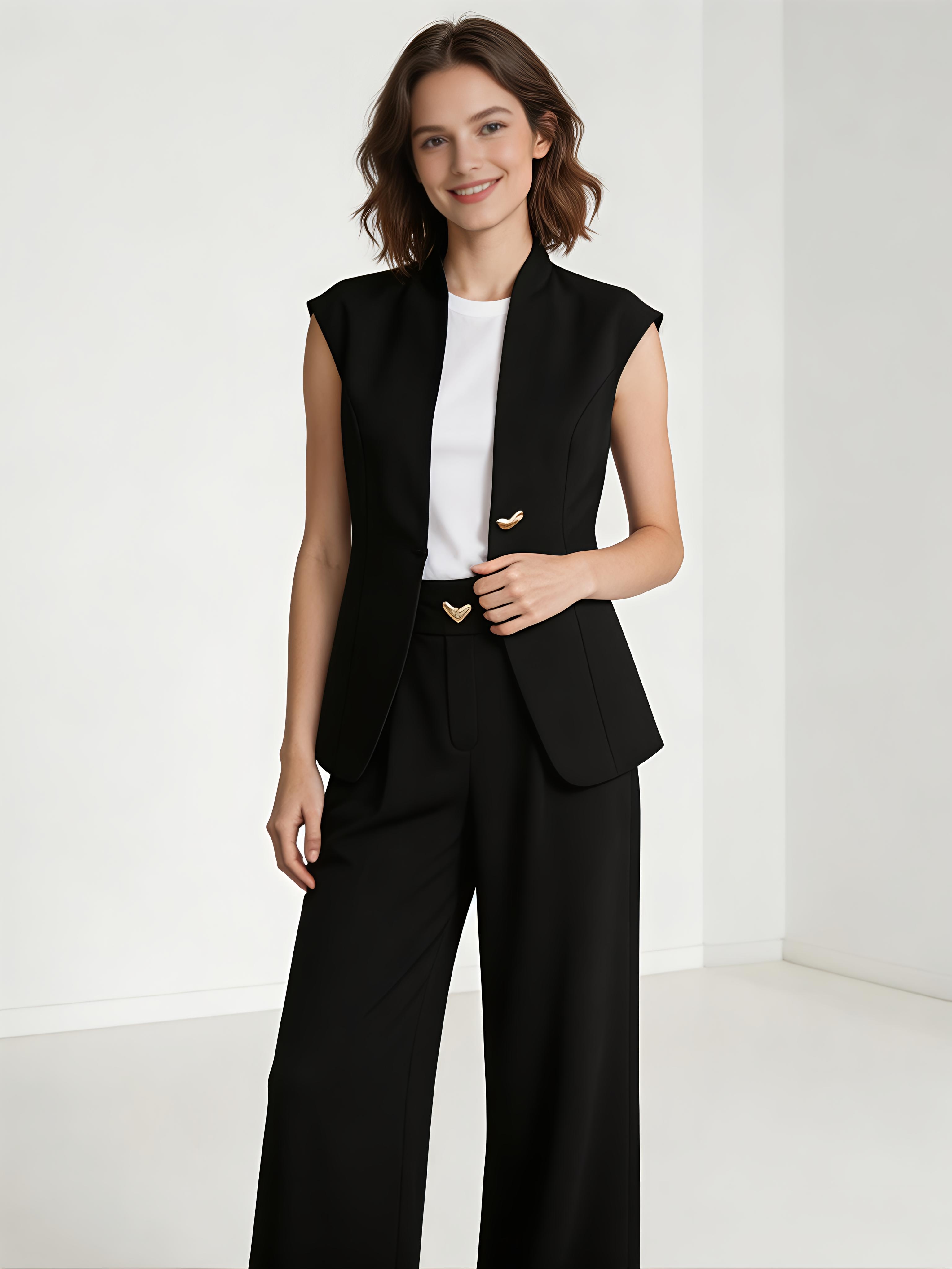 Minimalist Tailored Vest & Wide Leg Pants Set – Elegant Sleeveless Suit C-41271+C-41272