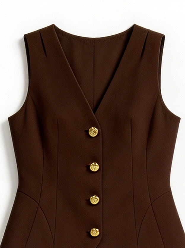 Quiet Luxury Peplum Vest & Wide-Leg Pants 2-Piece Set with Gold Buttons C-41337+C-41338