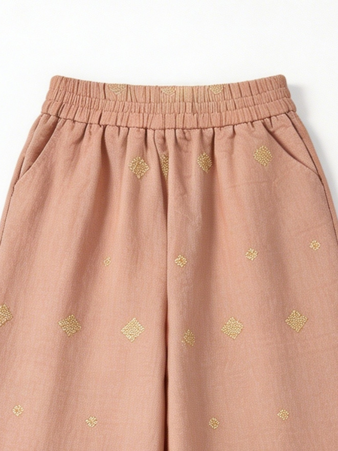 Chic  Gold Embroidered Trousers - High Waist Boho Wide Leg Pants  AN-710002