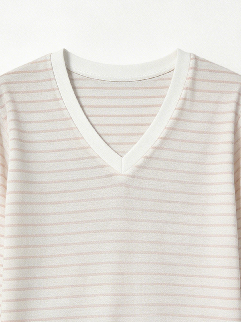 Women's Stripe V-Neck Long Sleeve T-Shirt - Soft Knit Top  AN-710004