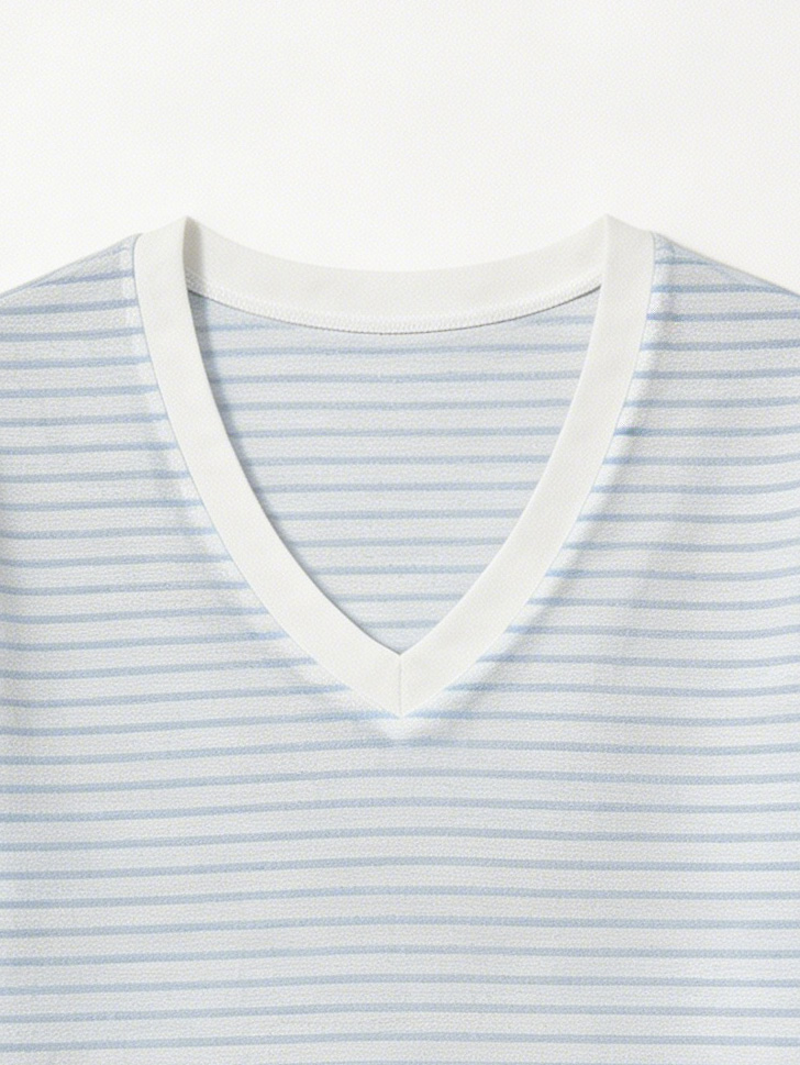 Women's Stripe V-Neck Long Sleeve T-Shirt - Soft Knit Top  AN-710004