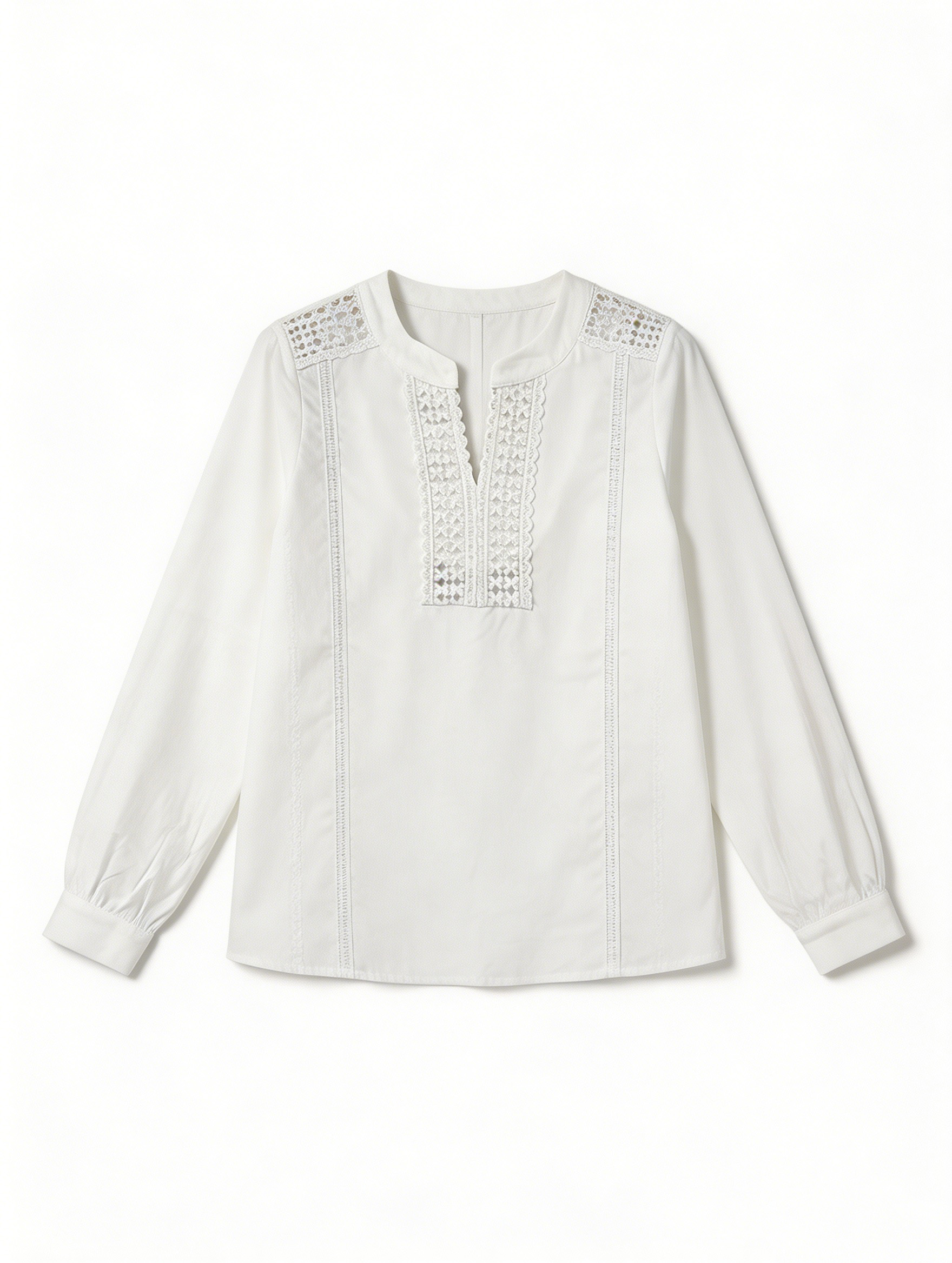 French Style White Lace Embroidered Blouse - Relaxed Fit Stand Collar Top  AN-710019