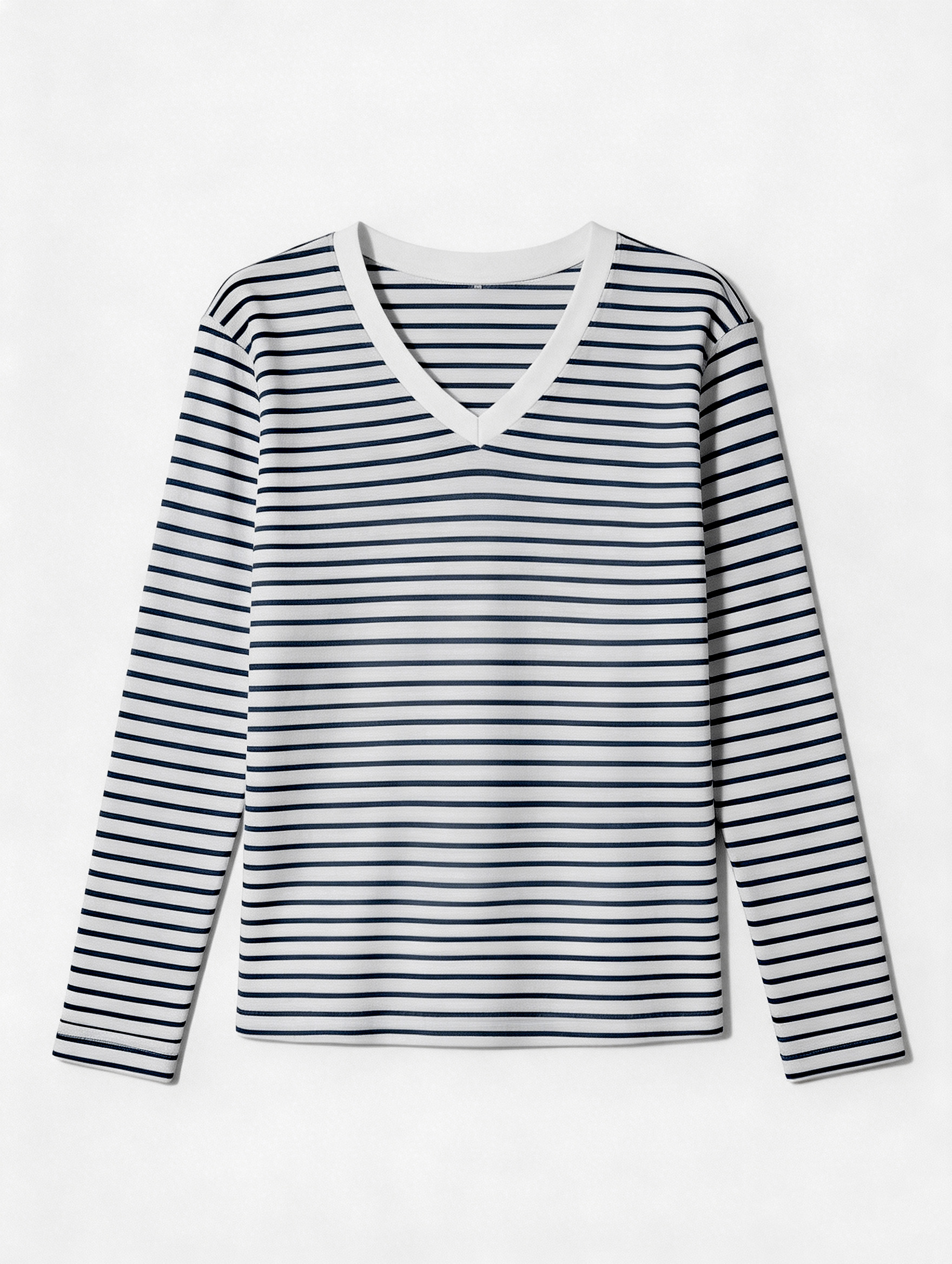 Women's Stripe V-Neck Long Sleeve T-Shirt - Soft Knit Top  AN-710004