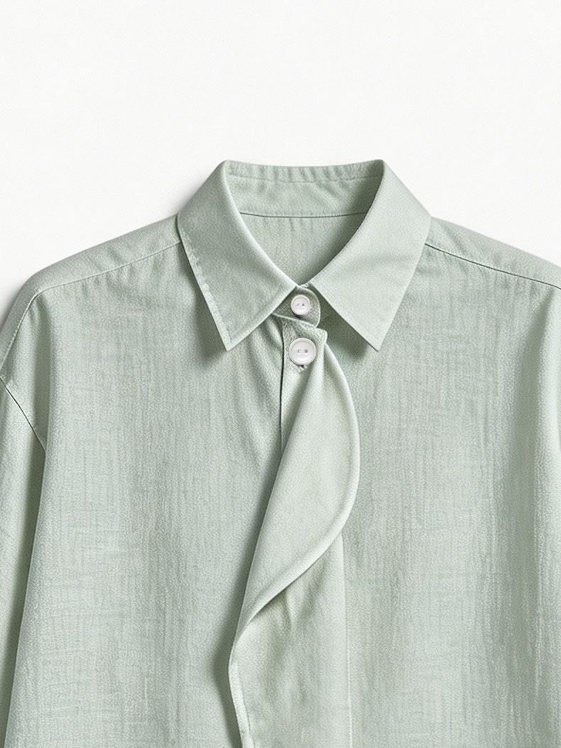 Elegant White Draped Front Shirt - Oversized Collar Office Blouse  AN-710011