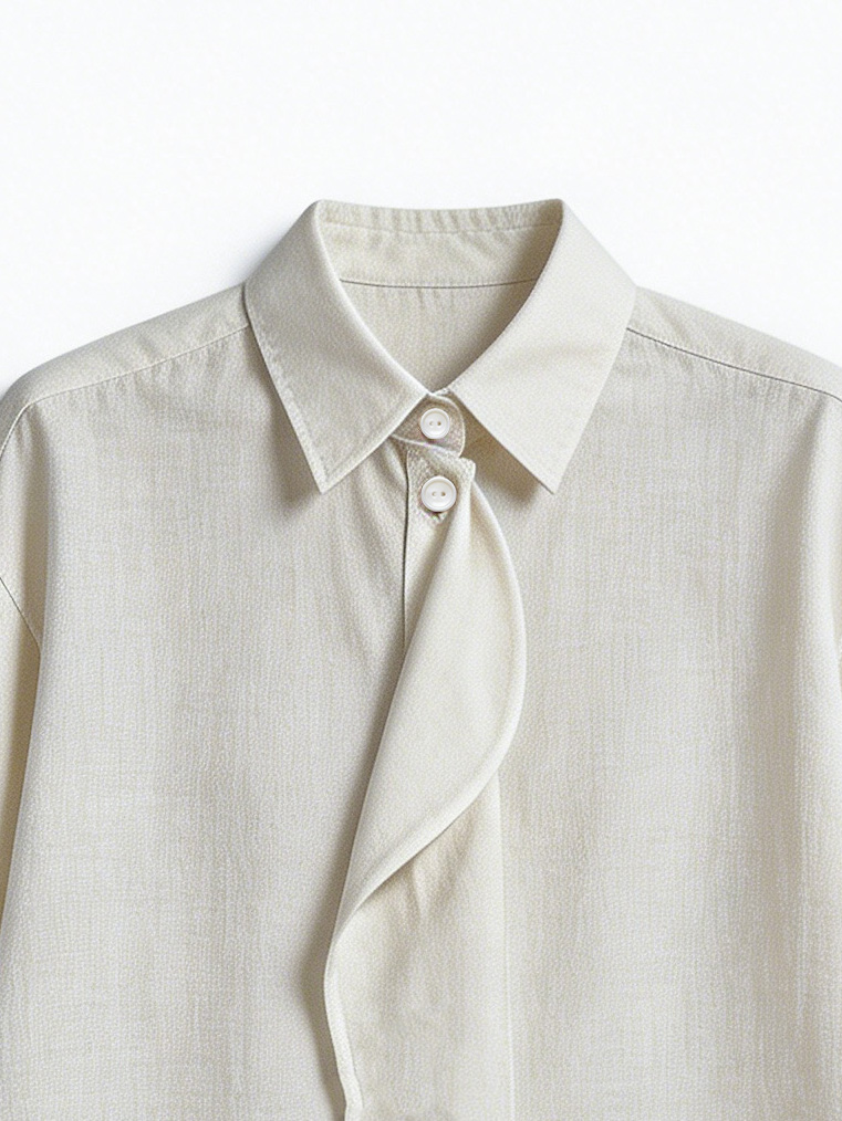 Elegant White Draped Front Shirt - Oversized Collar Office Blouse  AN-710011