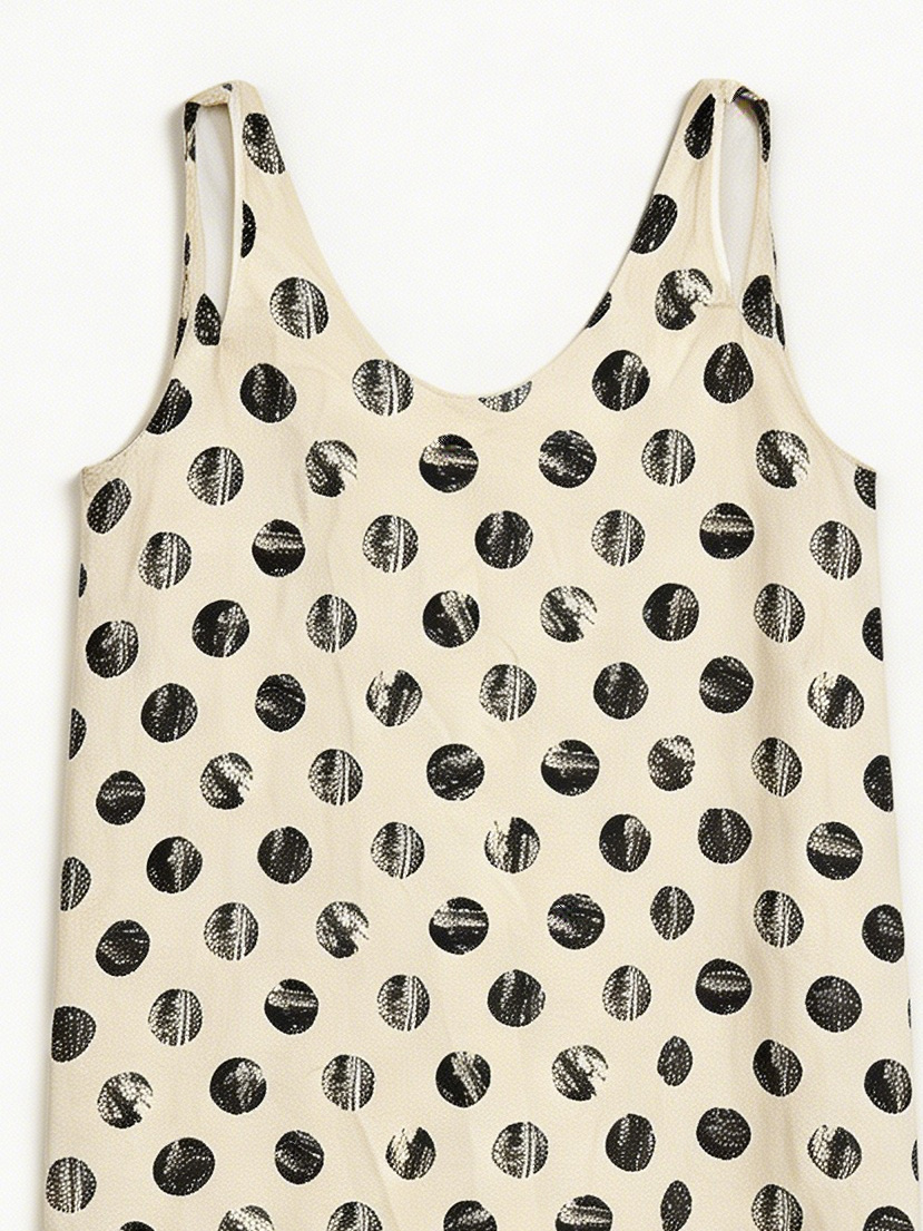 Elegant Cream Polka Dot Midi Dress - Sleeveless Casual Dress  K-41817