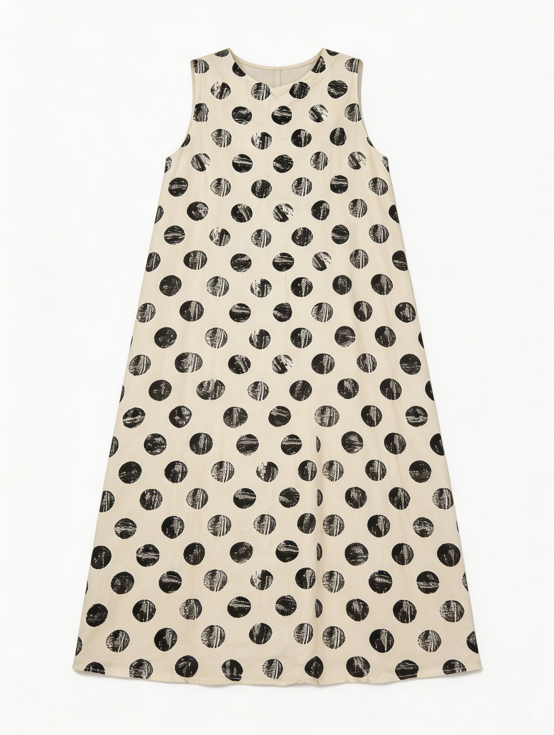 Women's Cream & Black Polka Dot Sleeveless Midi Dress - Relaxed Fit Dress  LA-710001