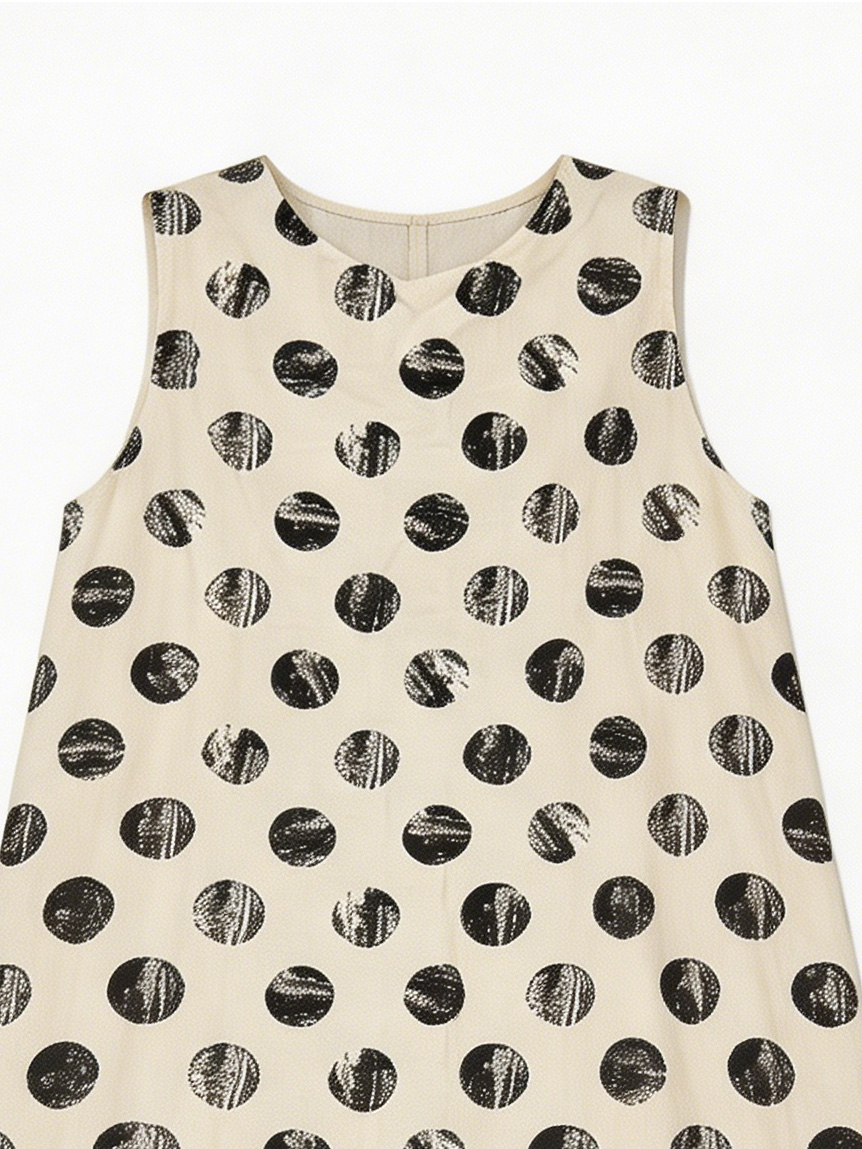 Women's Cream & Black Polka Dot Sleeveless Midi Dress - Relaxed Fit Dress  LA-710001