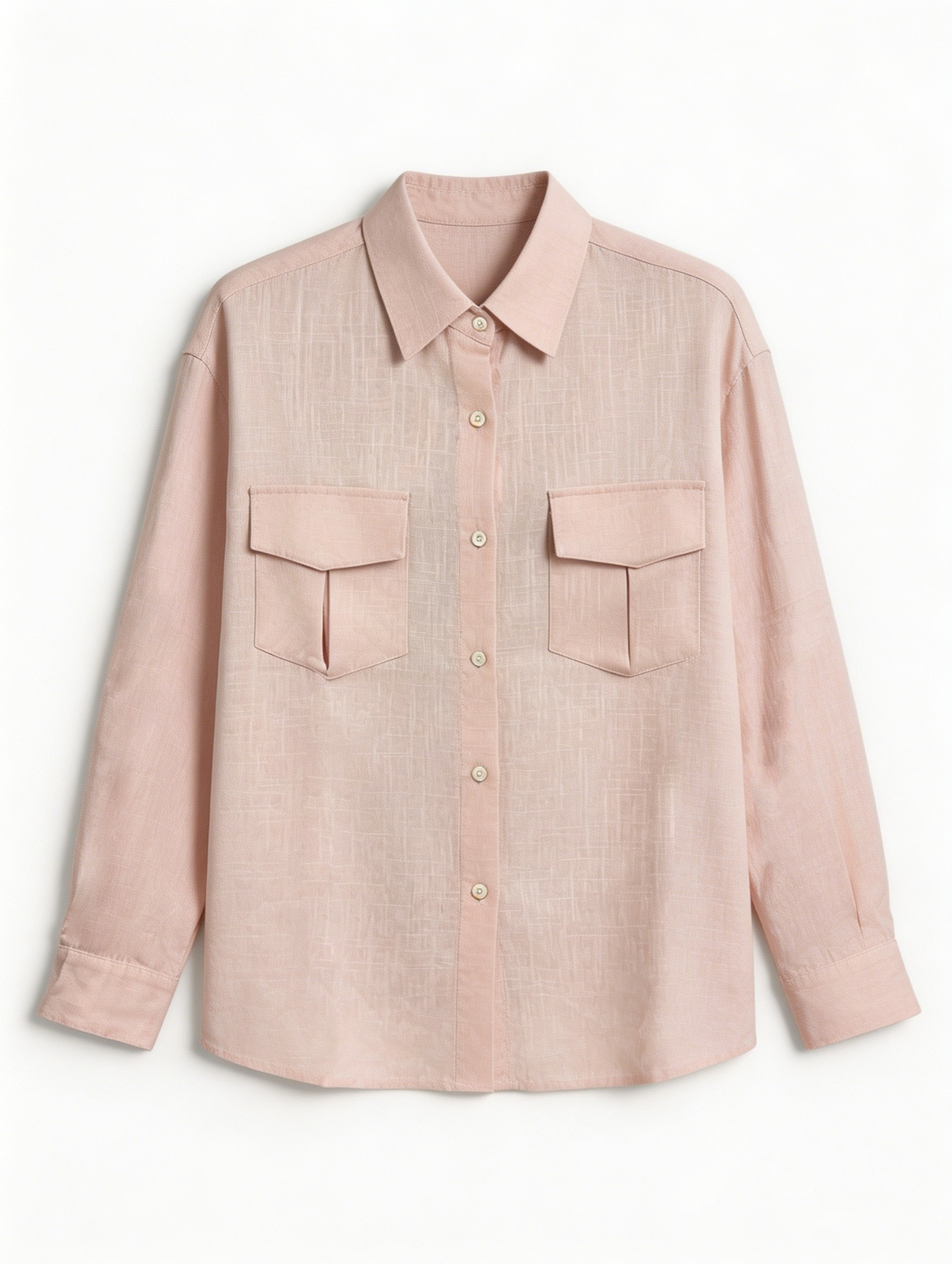 Elegant Pink Relaxed Fit Shirt - Double Pocket Office Blouse  S-2526