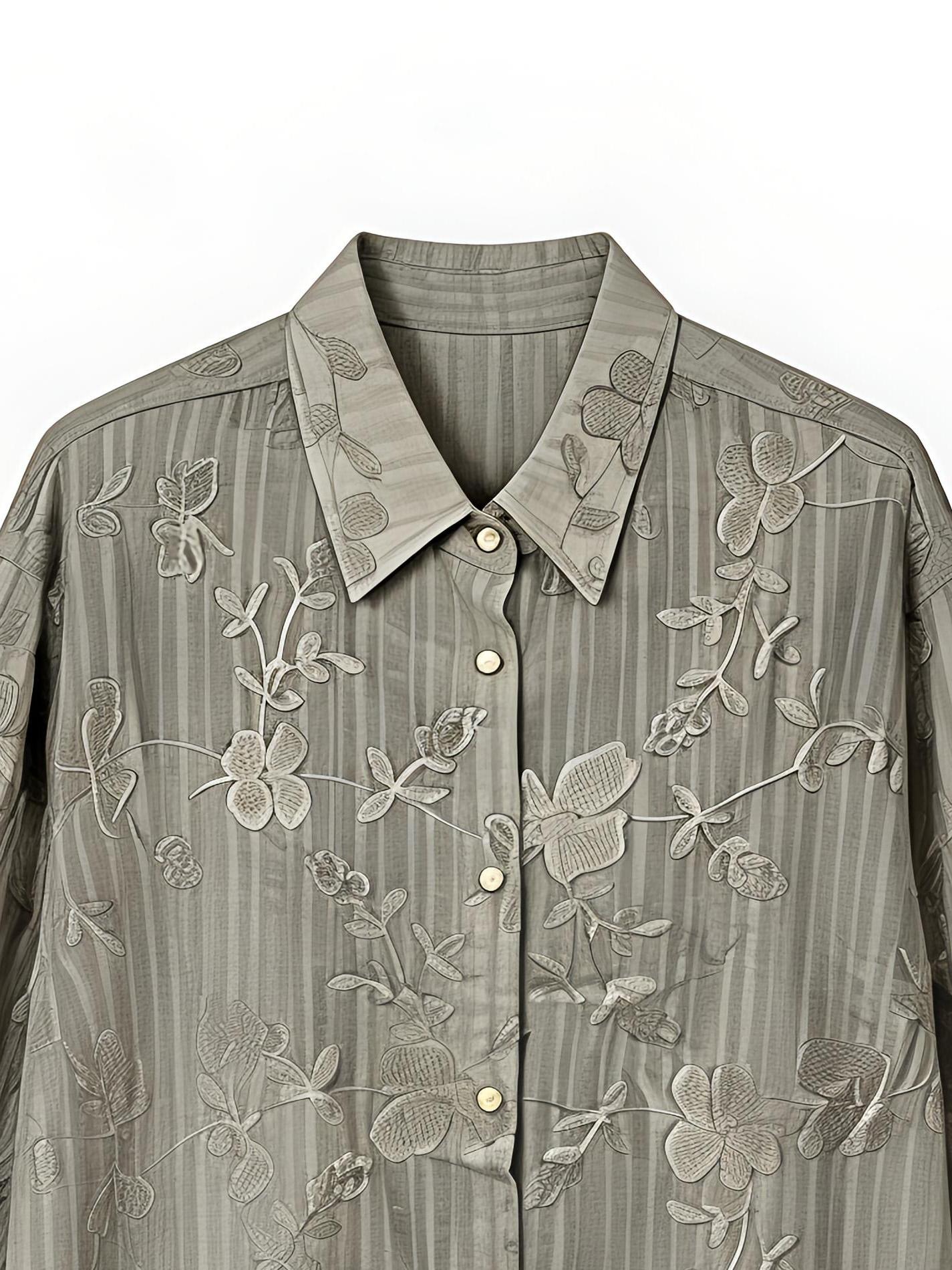 Minimalist Green Floral Embroidered Shirt - Casual Luxury Blouse  S-2537