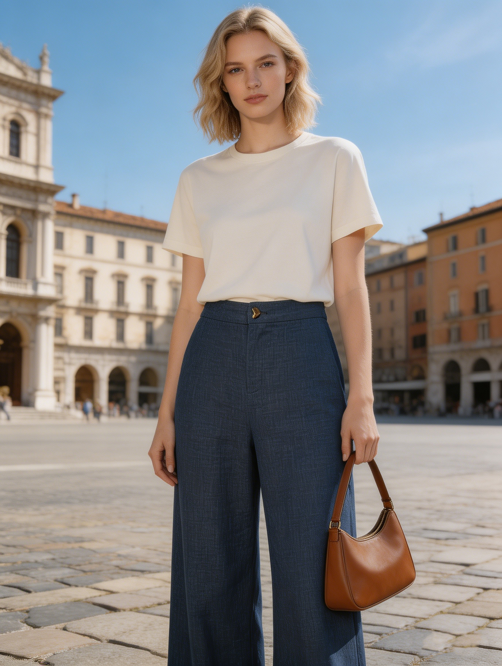 Elegant Blue Pleated Wide Leg Pants - Office Casual Trousers S-2544