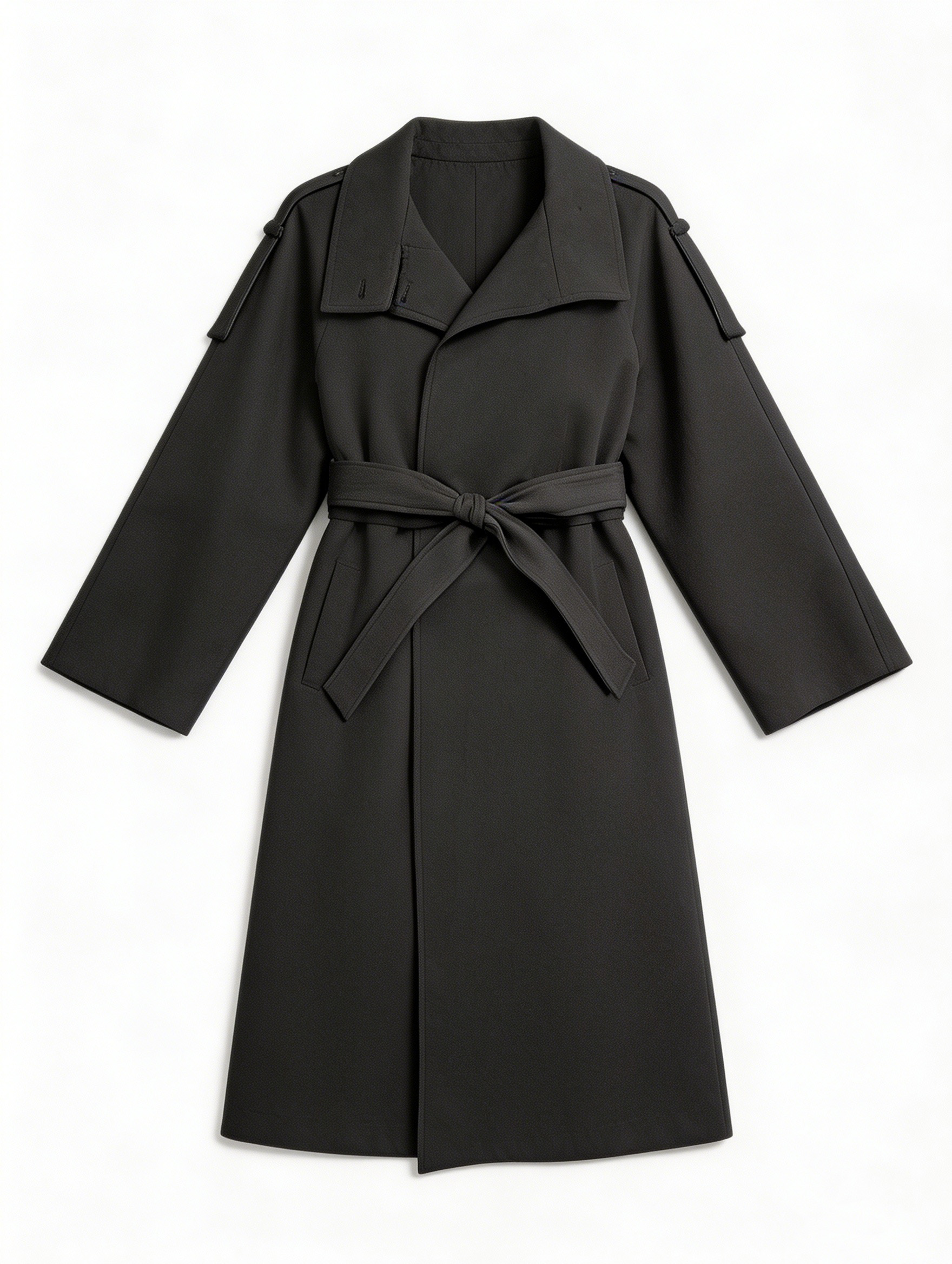 Elegant Black Relaxed Fit Trench Coat - Casual Luxury Outerwear  57732
