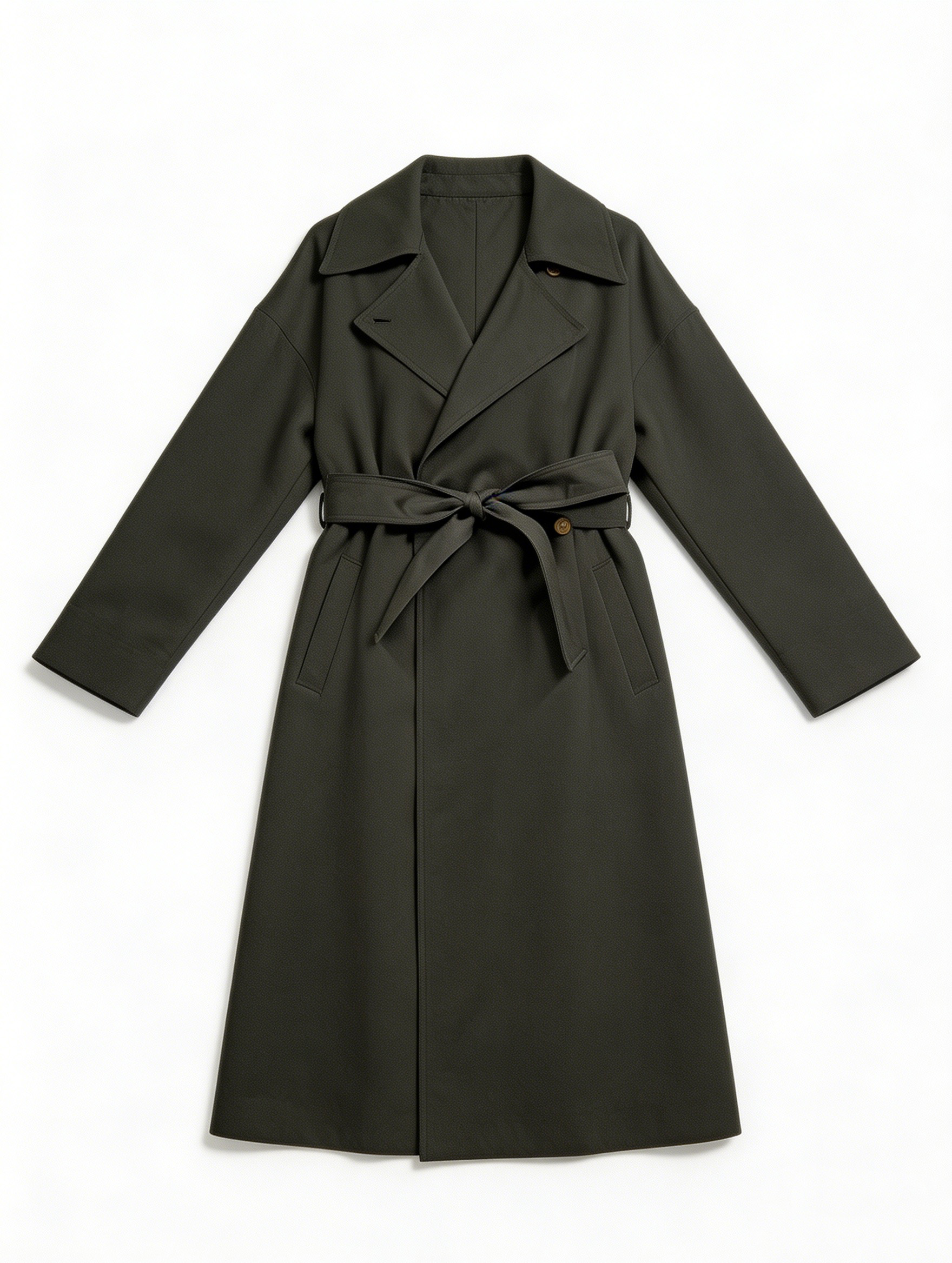 Women's Olive Green Belted Waist Trench Coat - Mid-Length Office Outerwear  57772-1