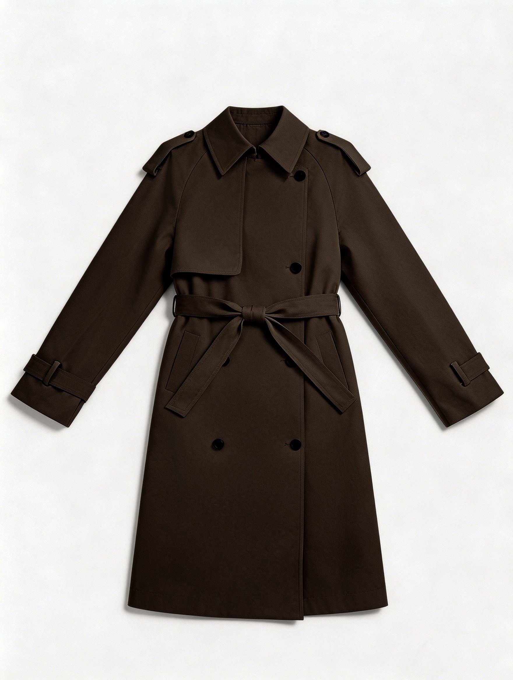 Women's Dark Brown Classic Double Breasted Belted Trench Coat C-42181