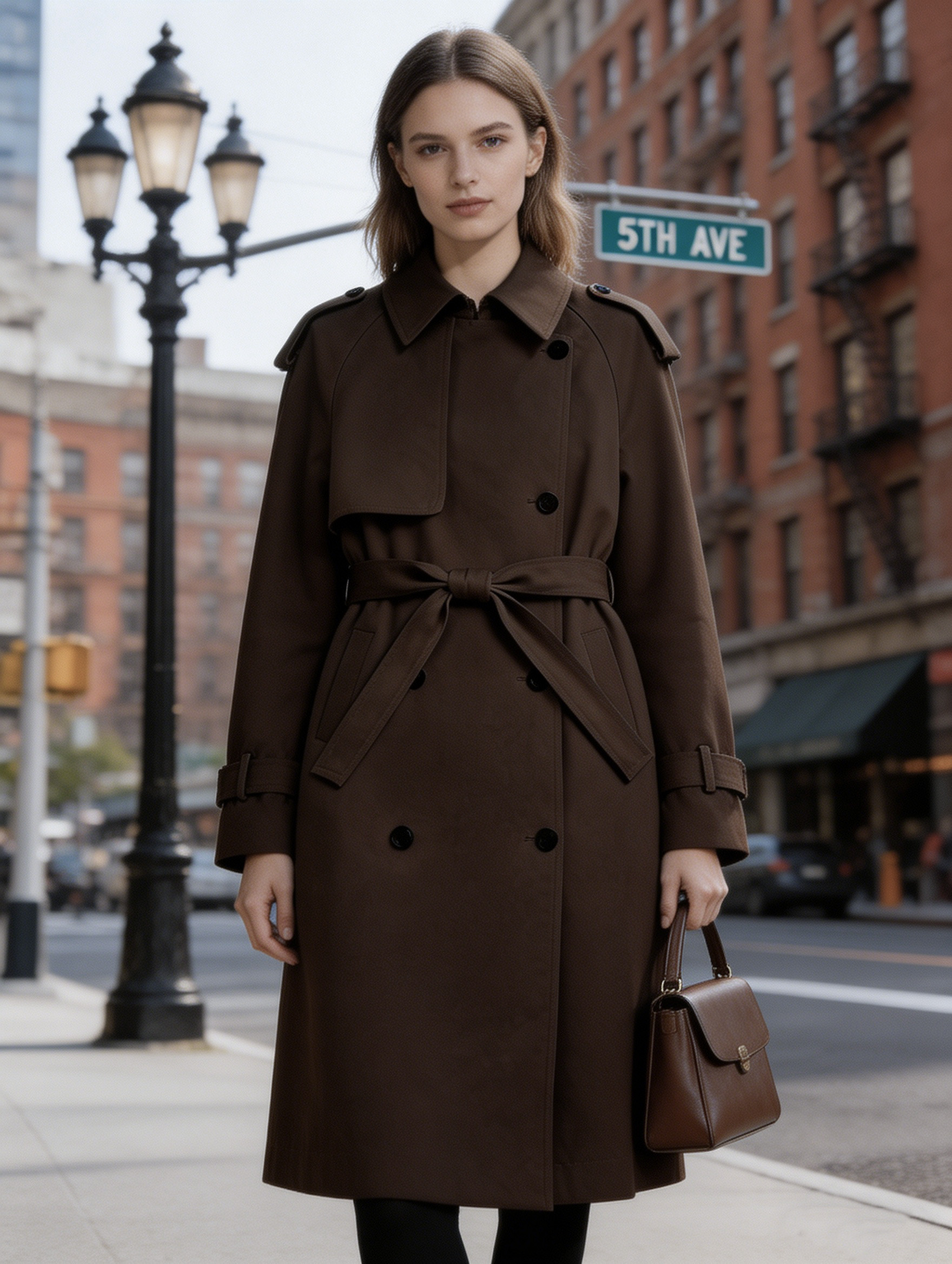 Women's Dark Brown Classic Double Breasted Belted Trench Coat C-42181