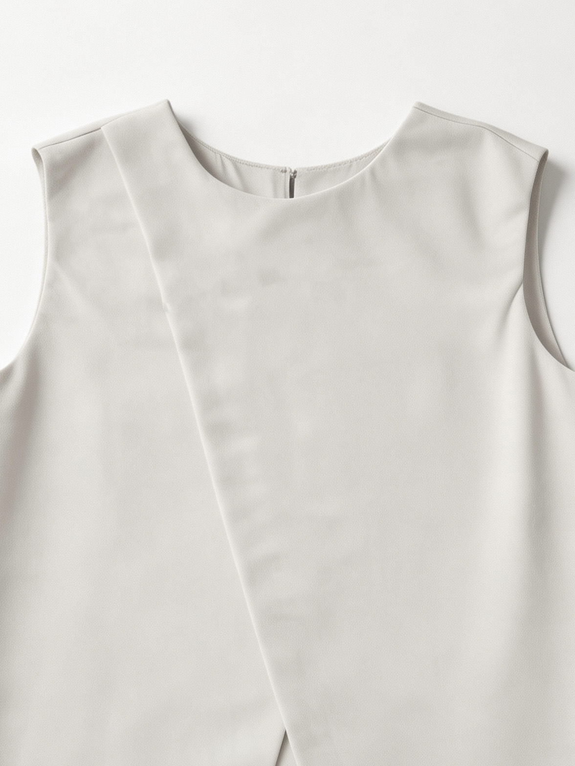 Women's Beige Overlap Sleeveless Blouse - Office Casual Top  S-2529