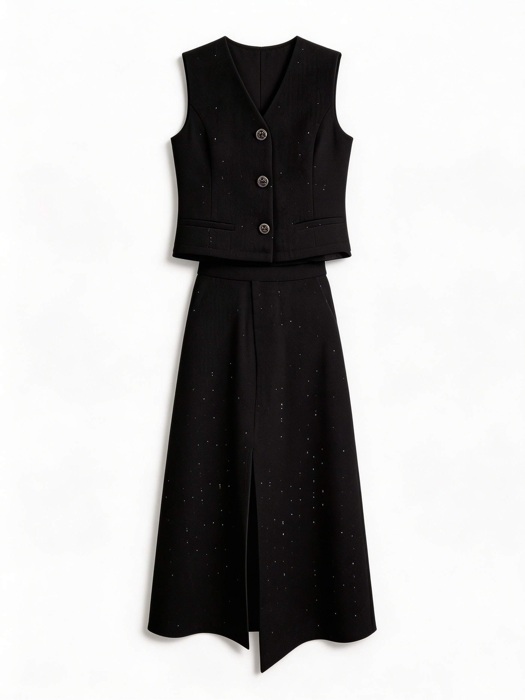 Vintage Chanel Style Cropped Waistcoat Trouser Suit Women Glitter Textured Fabric Set C-41405+C-41406