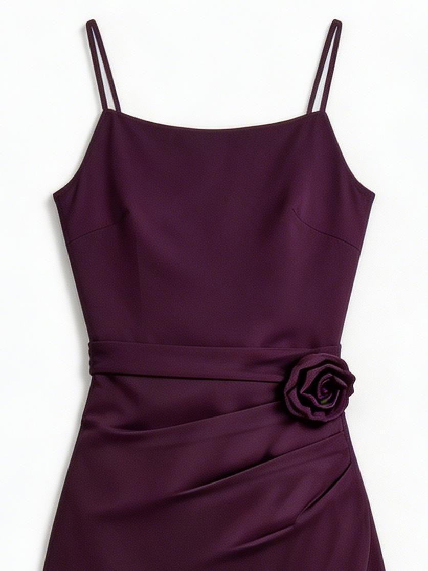 Wholesale Dark Purple Ruched Waist Maxi Dress Women 3D Flower Embellished Evening Gown L-38441