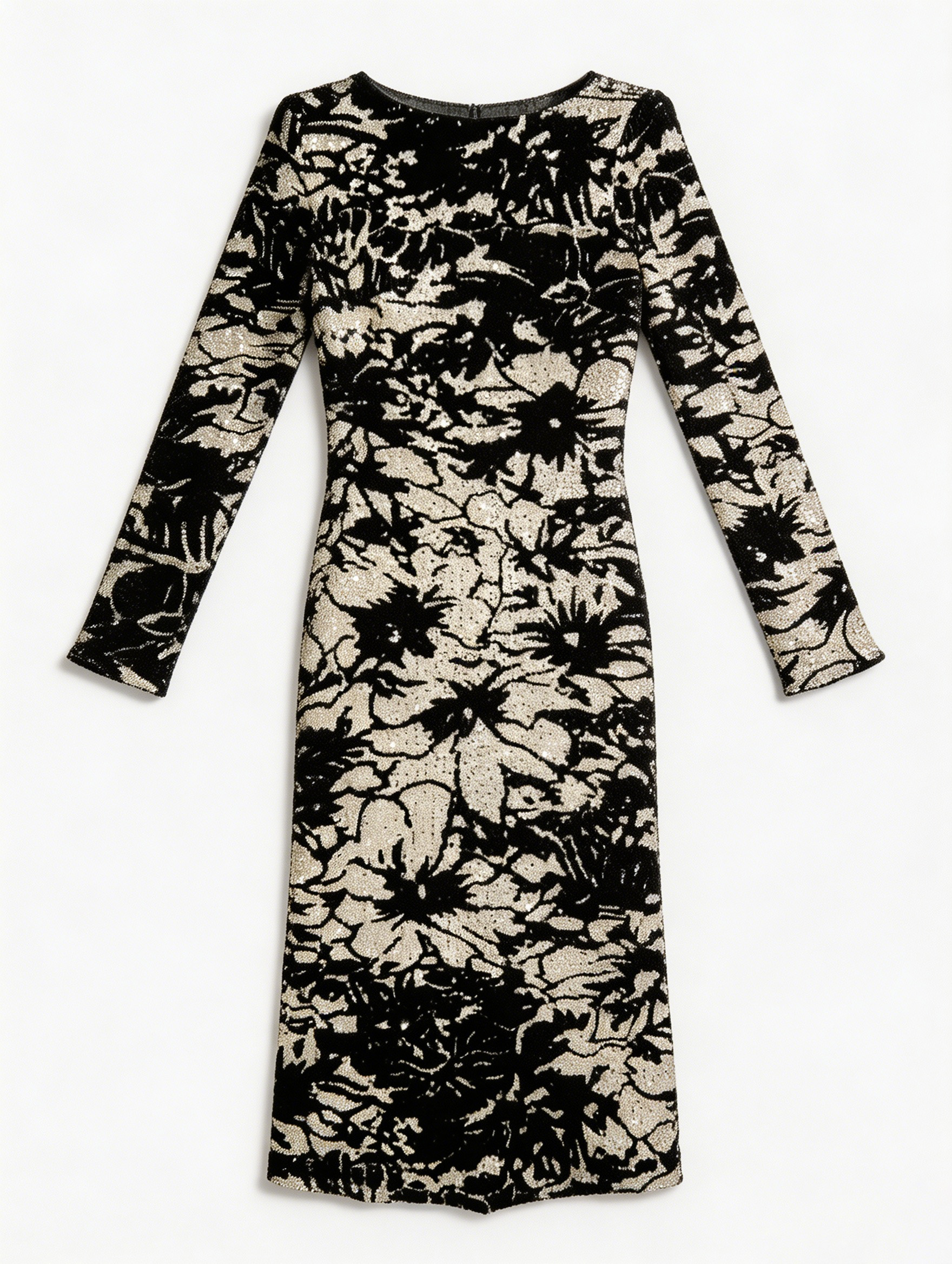 Black Sequin Floral Lace Midi Dress L-40741