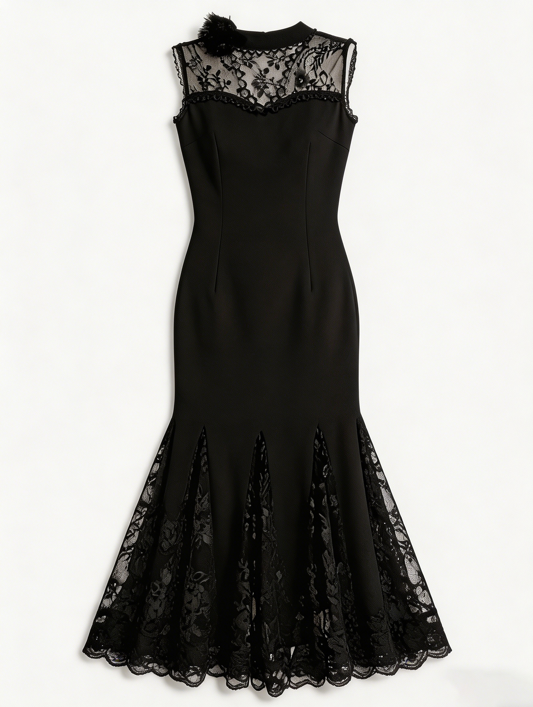 Black Lace Feather Mermaid Dress W-40878
