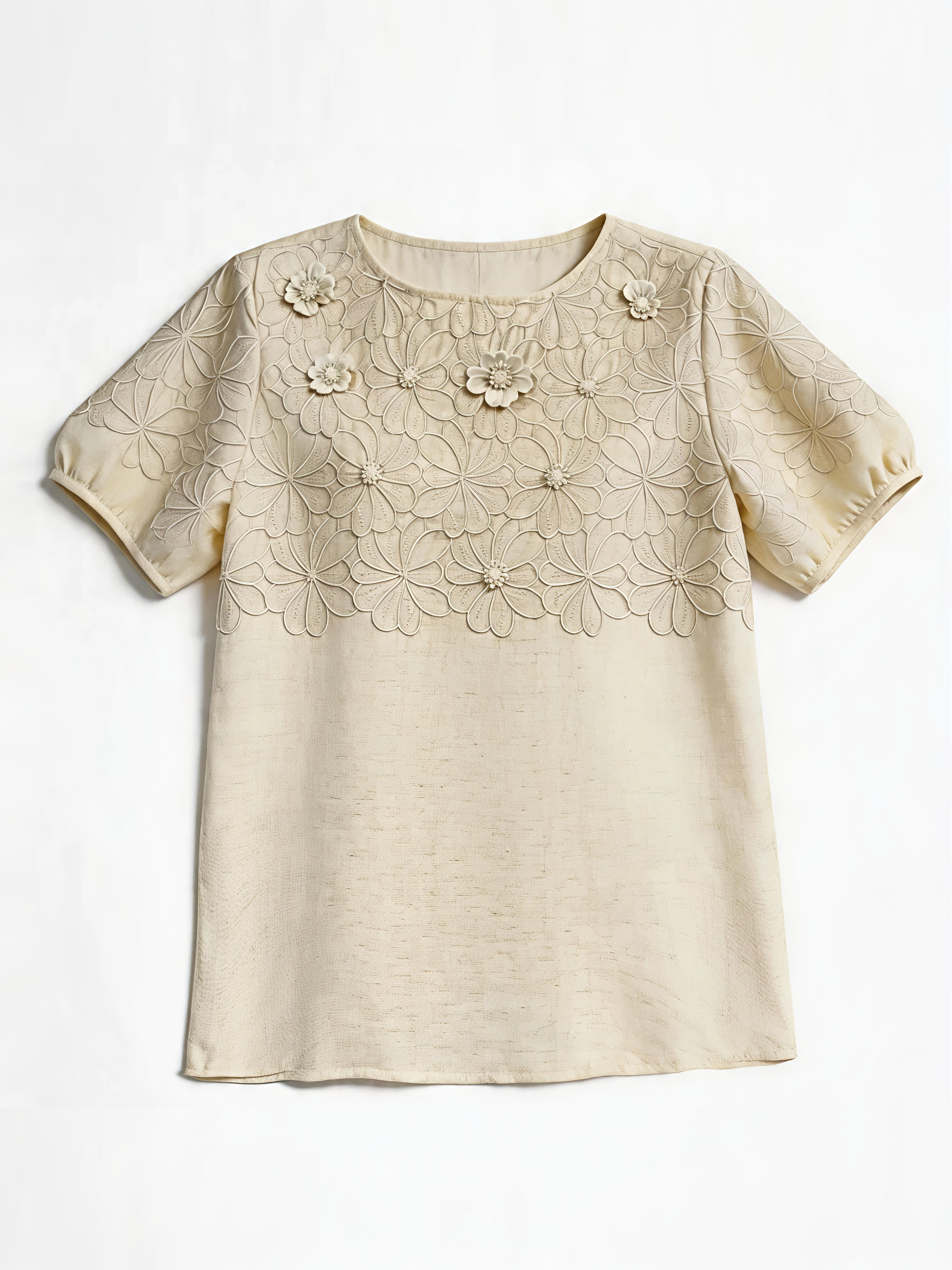 Summer Floral Embroidered Short Sleeve Top W-42661