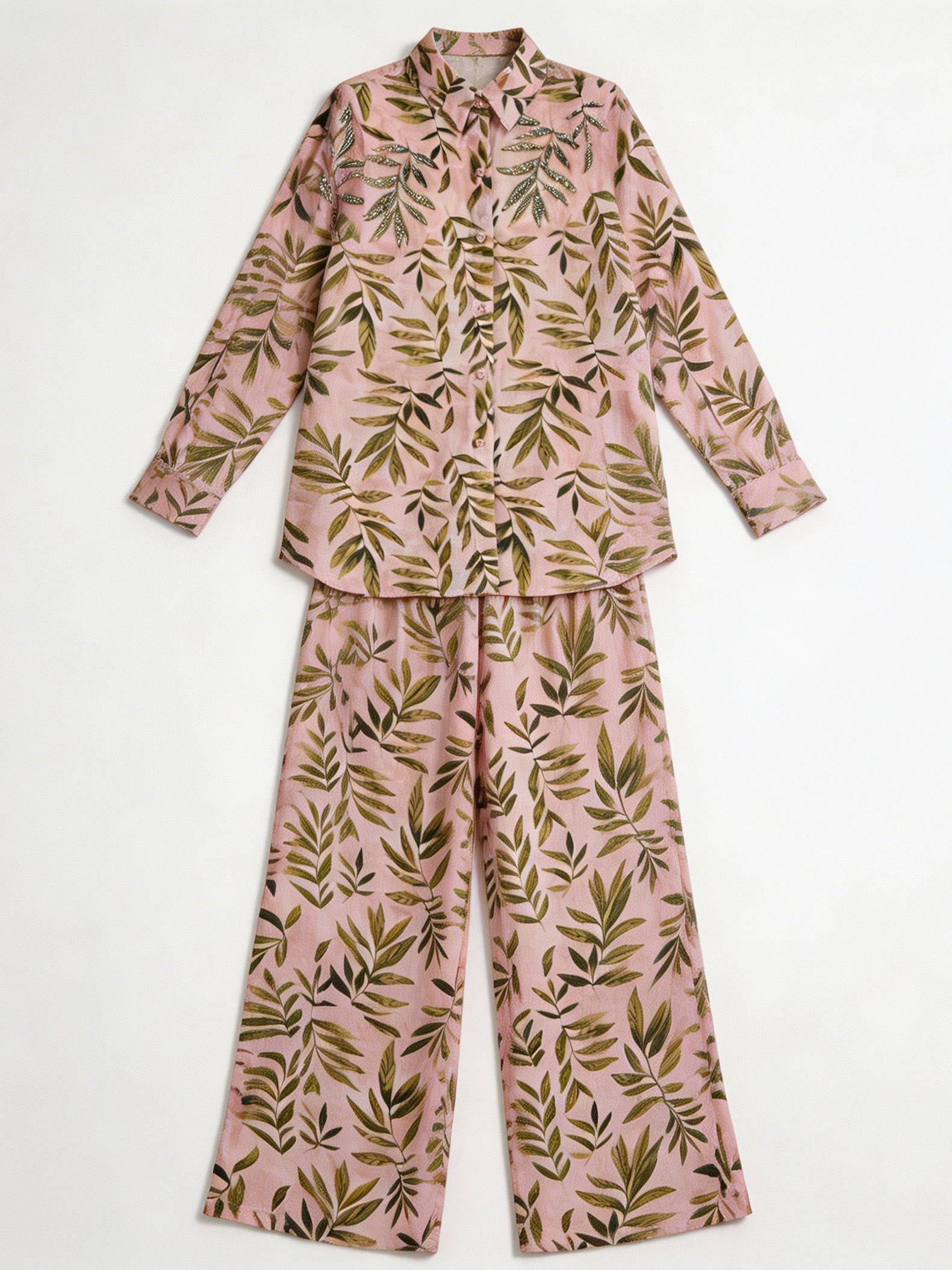 Trendy Boho Leaf Print Two Piece Co-ord Set - Elegant Resort Wear for Women AN-030921