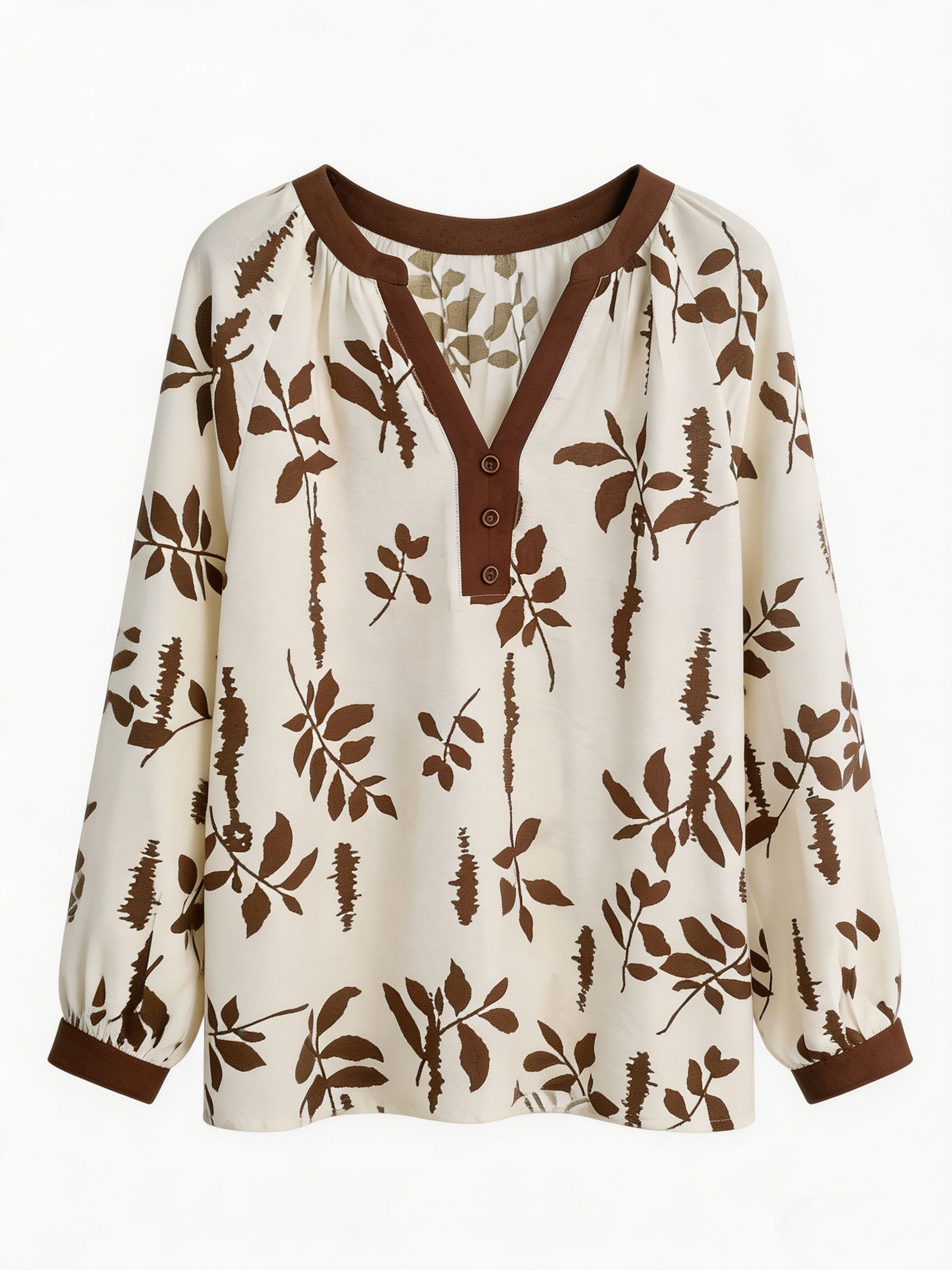 Women’s Boho Leaf Print Long Sleeve Top & Wide Leg Pants Set AN-760007+AN-760009