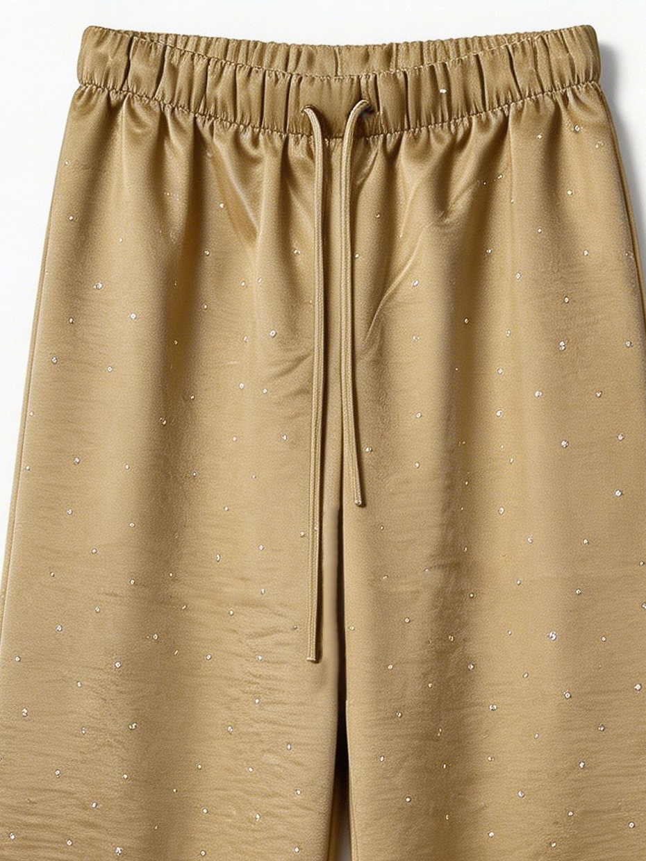Women’s High Waist Rhinestone Satin Wide Leg Pants LA-030410