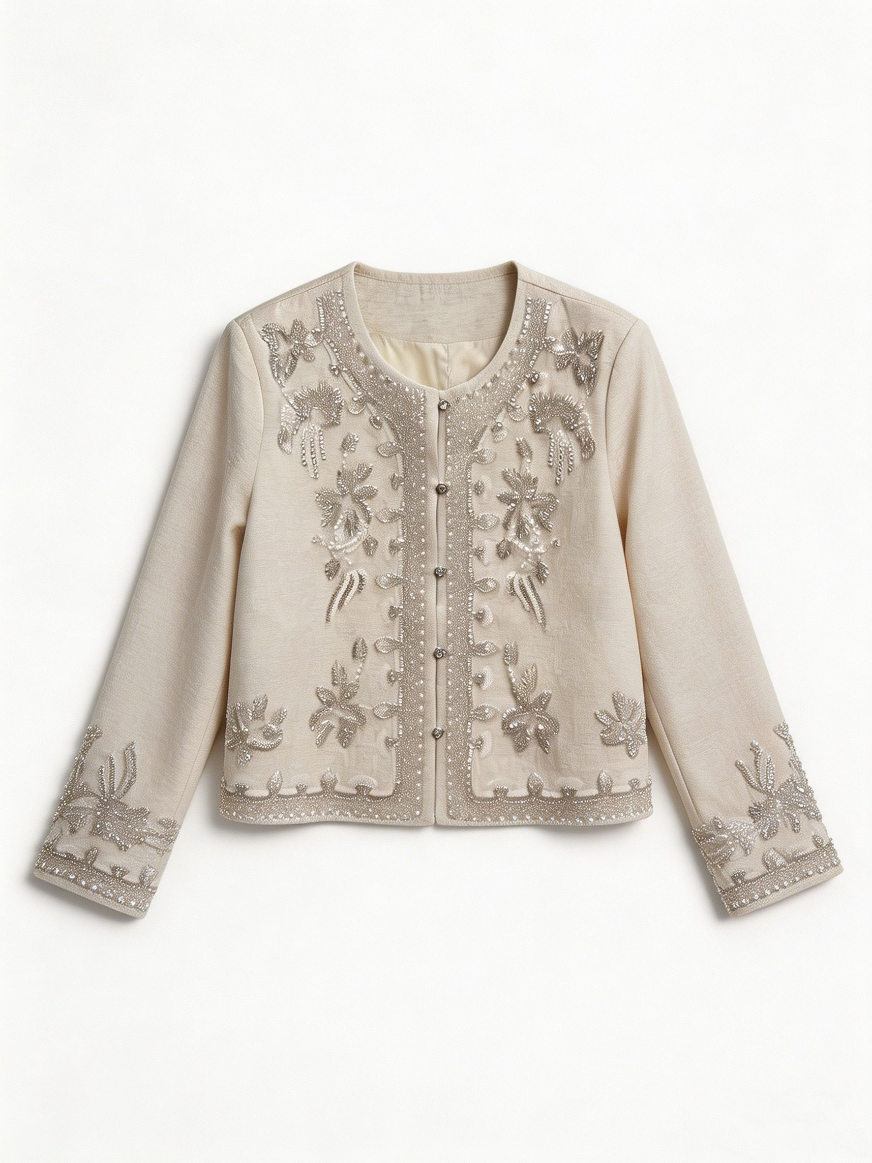 Women’s Beaded Floral Embellished Long Sleeve cropped Jacket LA-030408