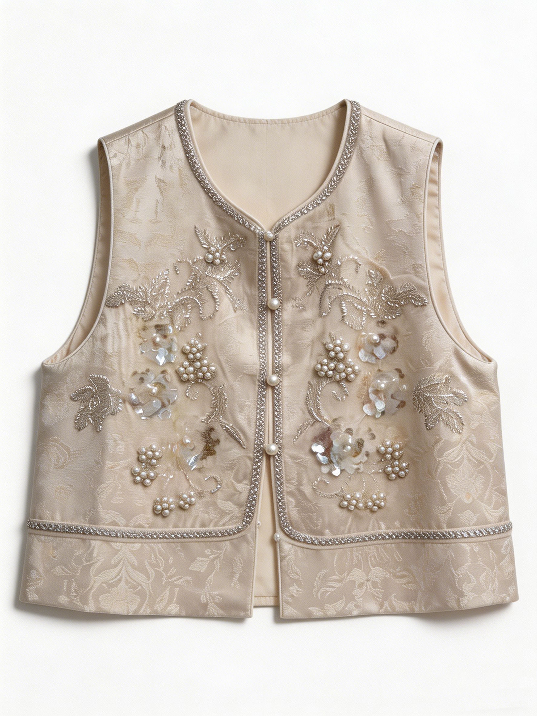 Women’s Pearl Beaded Jacquard Sleeveless Vest Top LA-030407