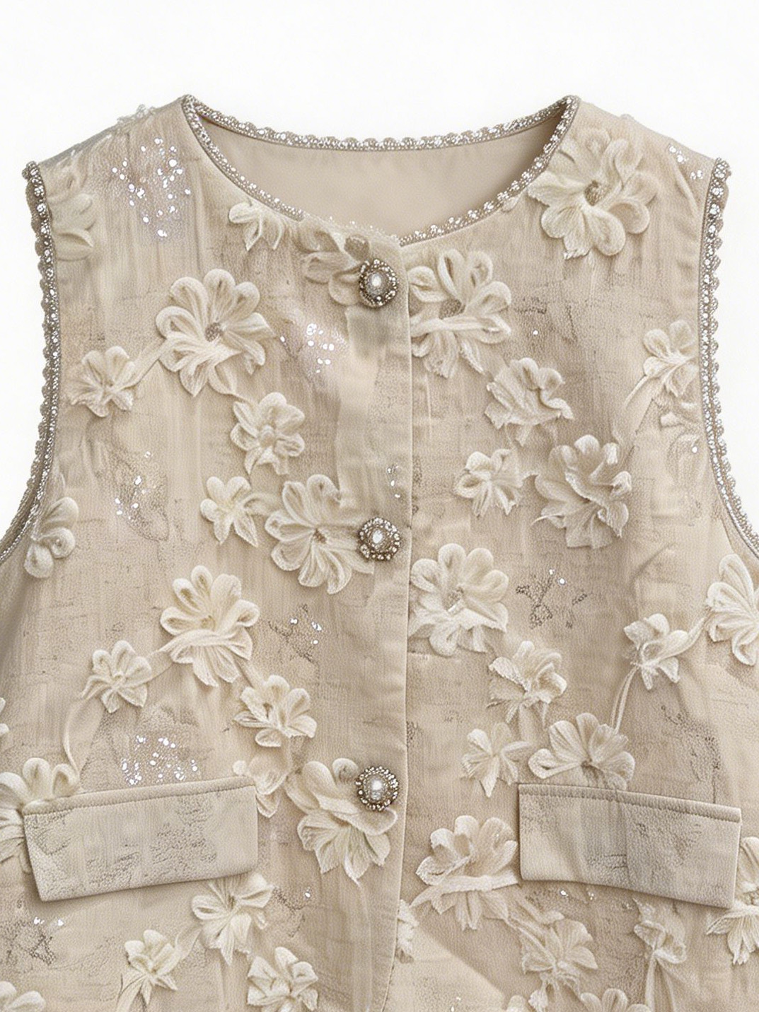 Women’s 3D Floral Beaded Tweed Sleeveless Vest LA-030403