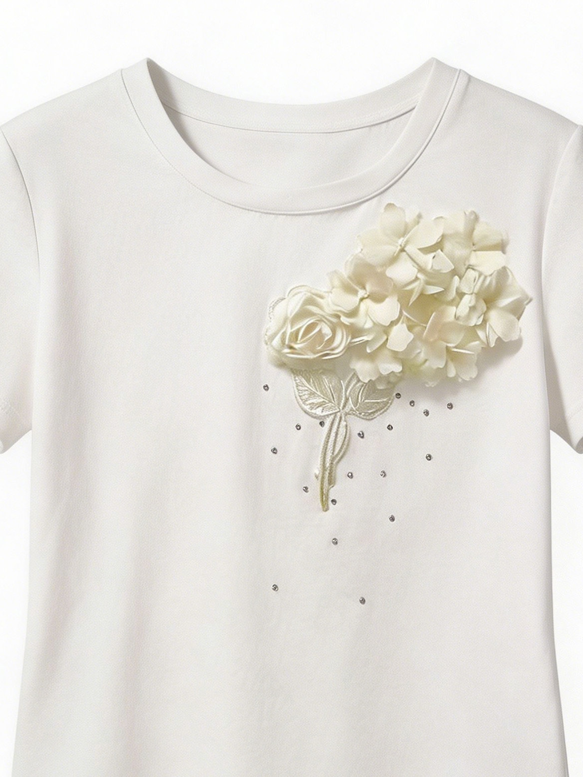 Women’s 3D Floral Rhinestone Embellished Short Sleeve T‑Shirt  M-42130-4