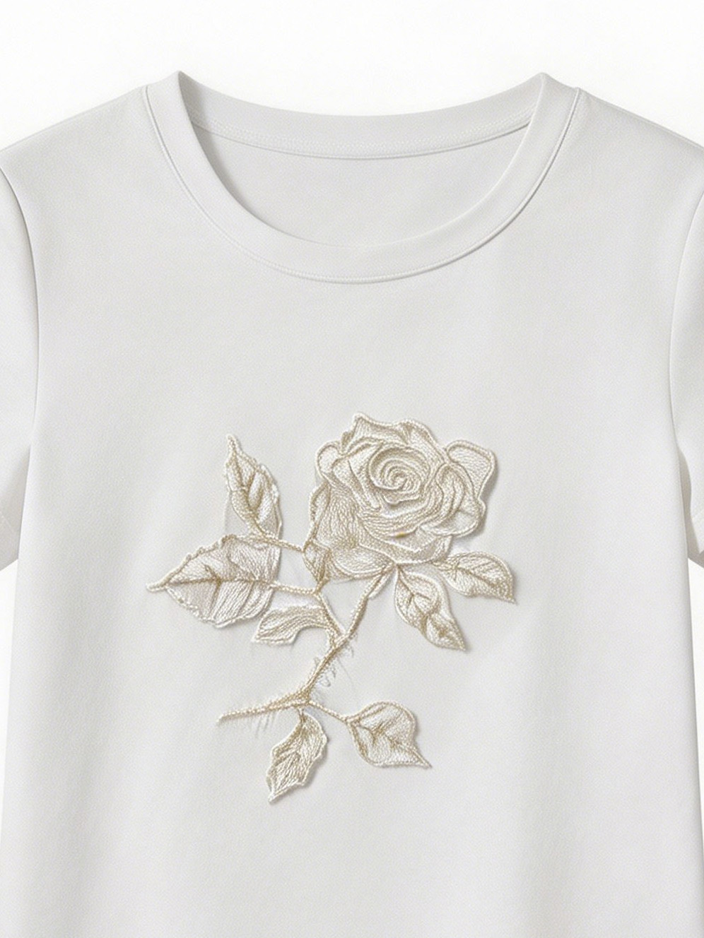 Women’s 3D Rose Embroidered Cotton Short Sleeve T‑Shirt M-42130-2 