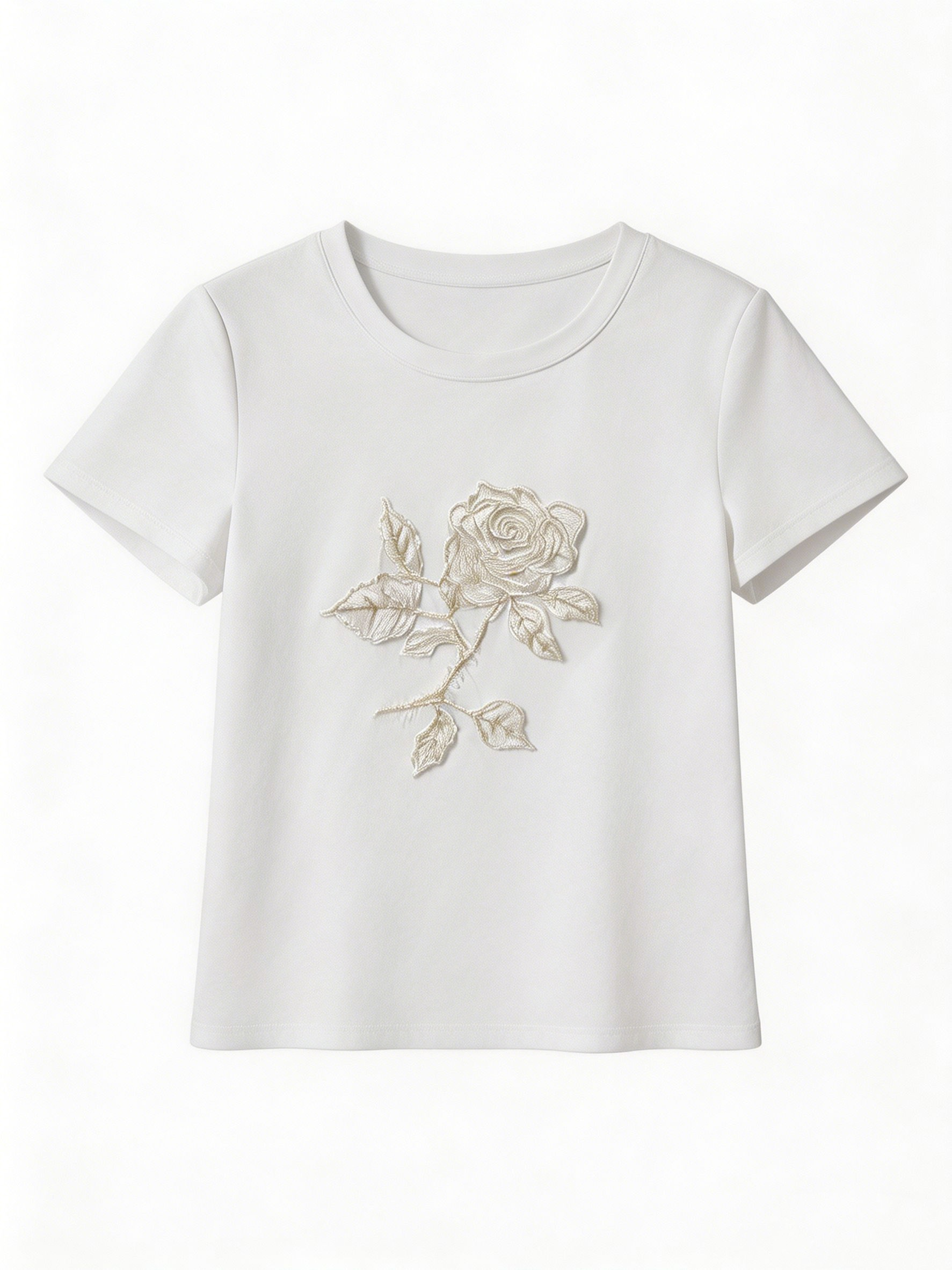 Women’s 3D Rose Embroidered Cotton Short Sleeve T‑Shirt M-42130-2 