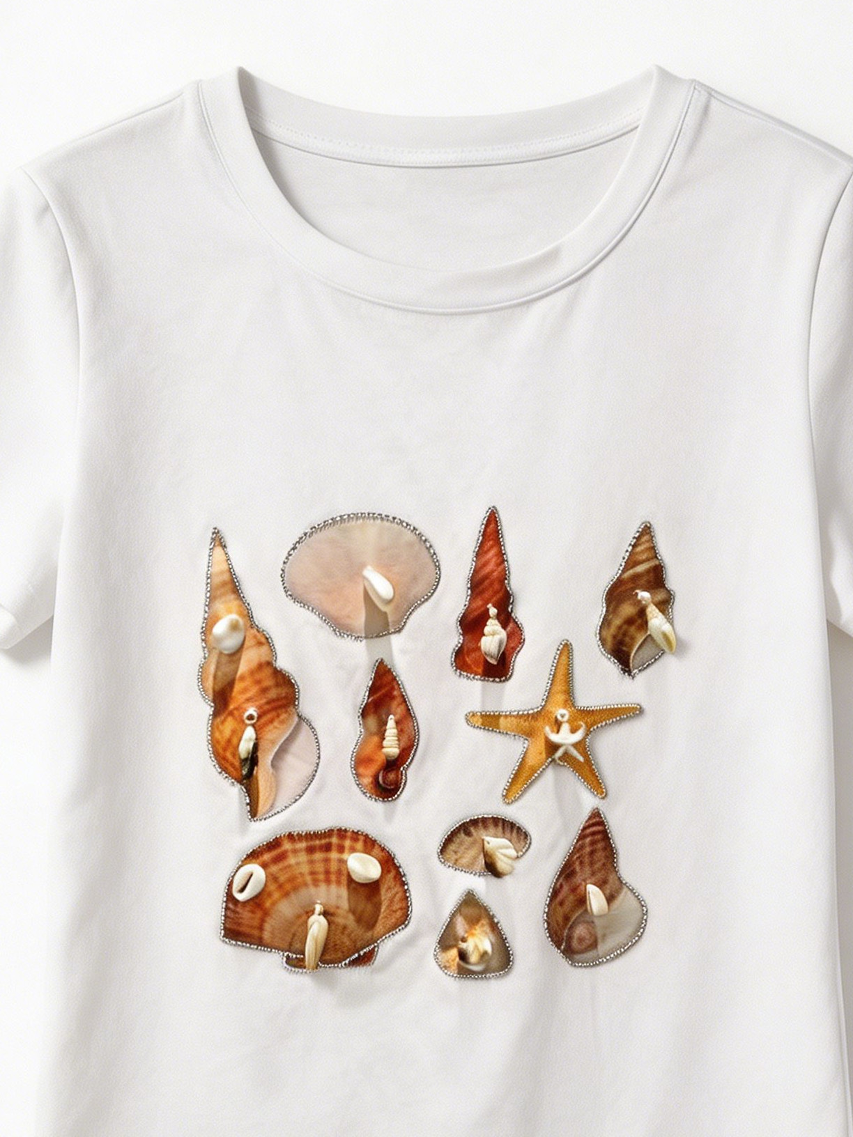 Women’s Summer Seashell Embellished Beach Graphic T‑Shirt M-42129-8