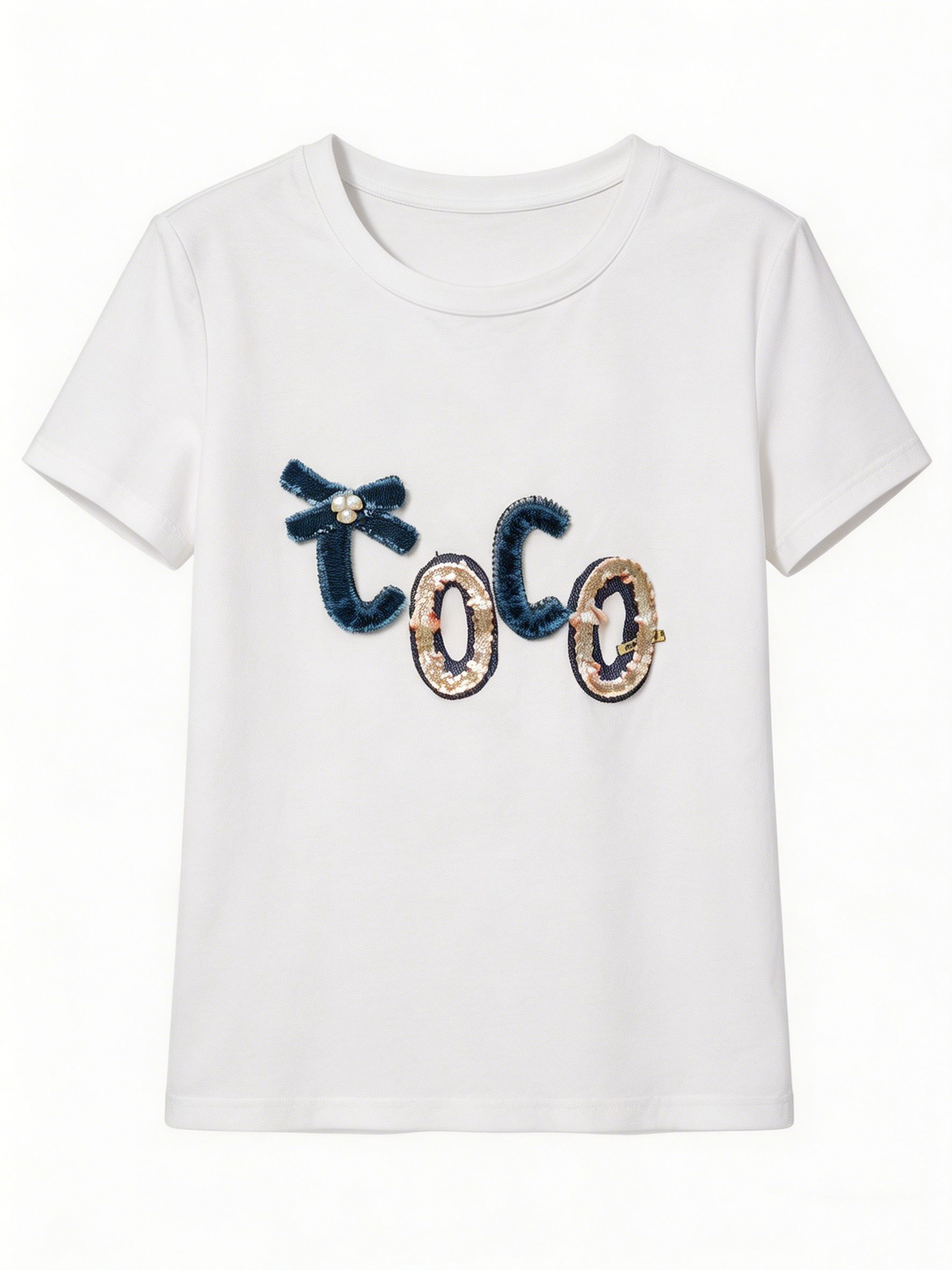 Women’s Sequin Letter Applique Graphic Tee M-42129-6
