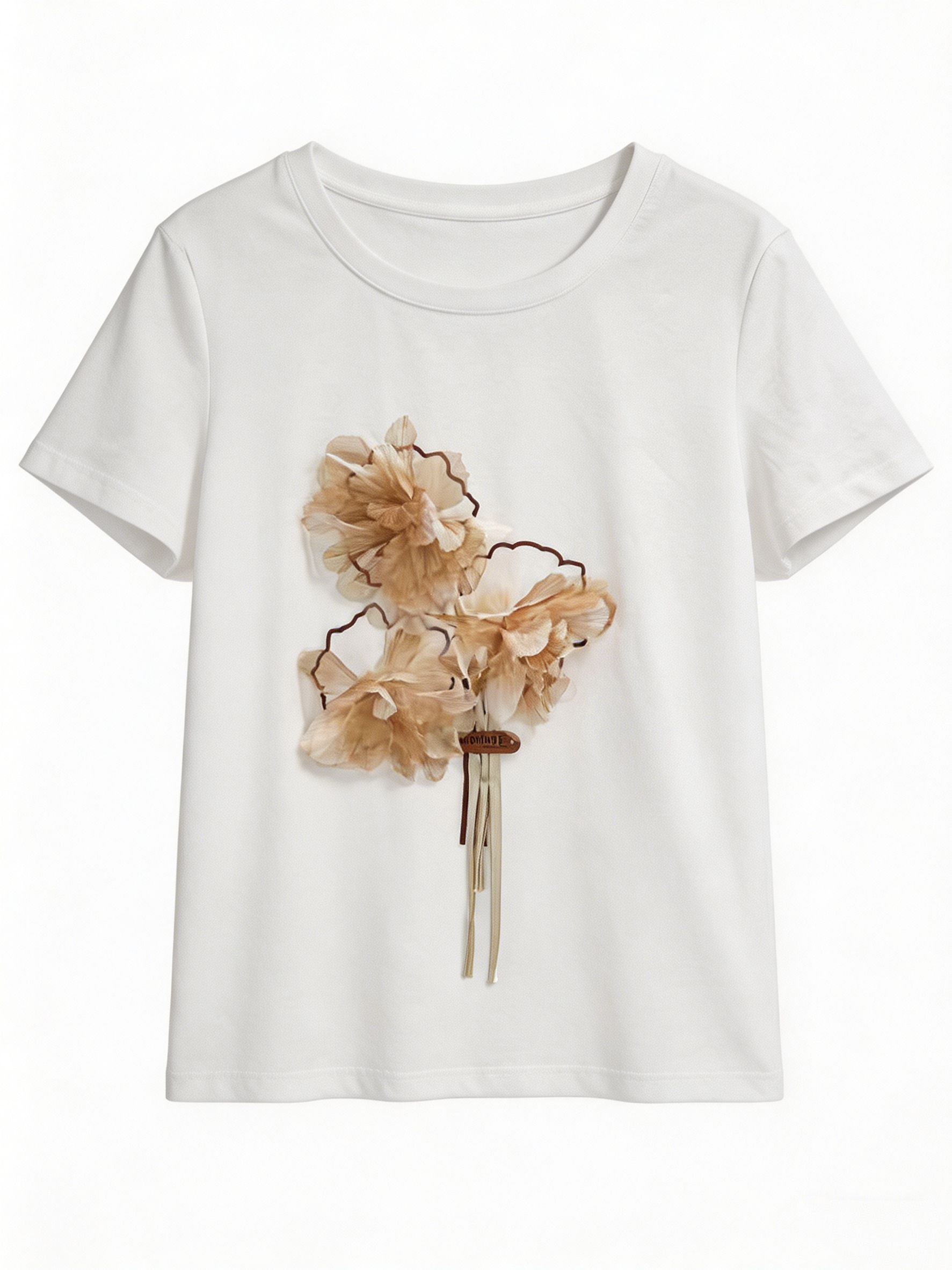 Women’s 3D Floral Applique Short Sleeve Tee M-42129-1
