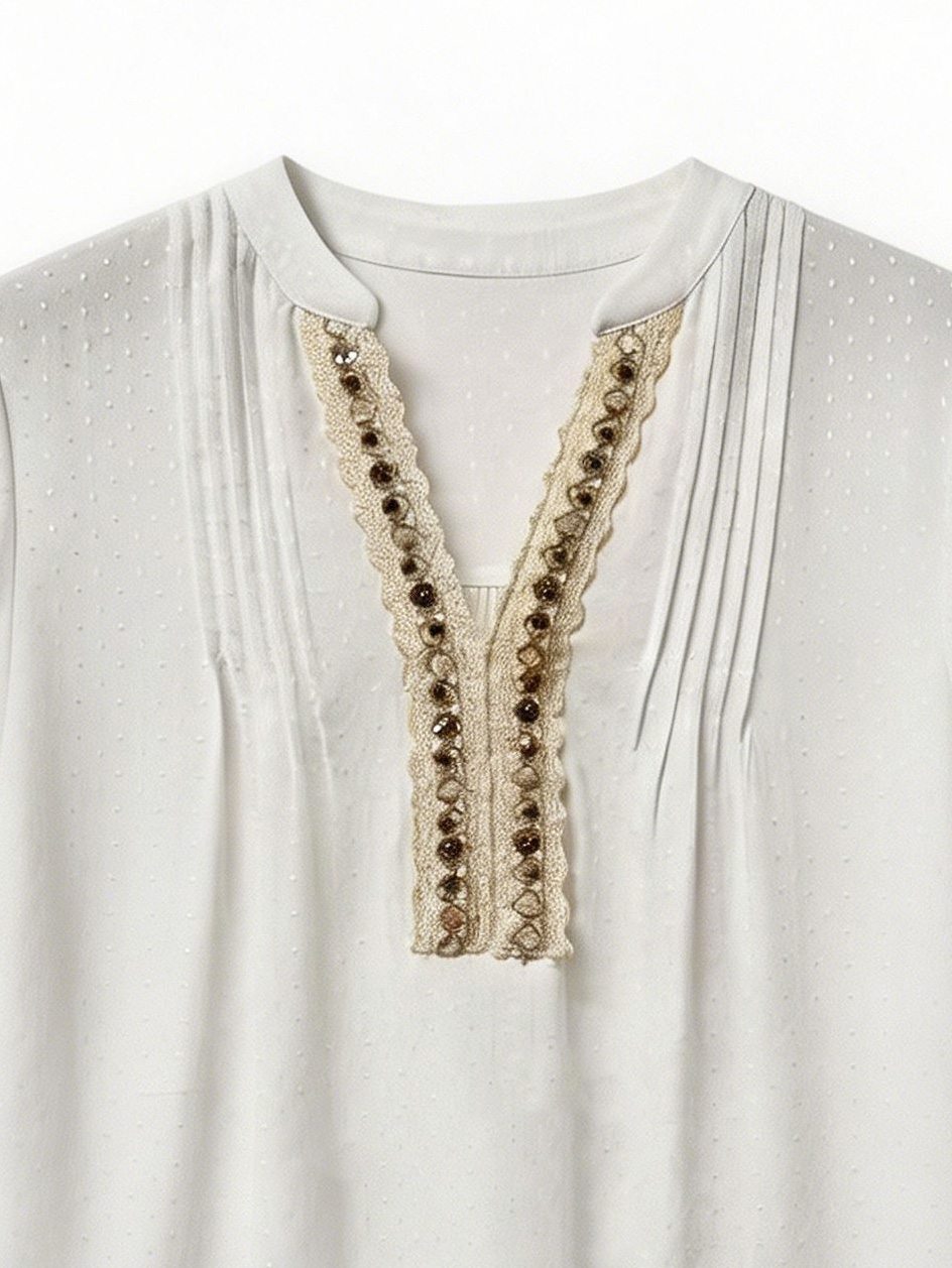 Women’s Boho Swiss Dot Lace Trim V Neck Short Sleeve Blouse D-42313
