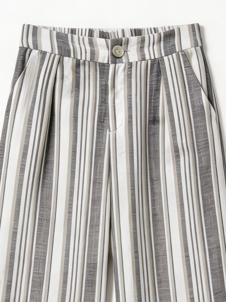 Women’s Linen-Look Striped Two Piece Lounge Set with Wide Leg Pants D-42149+D-40662