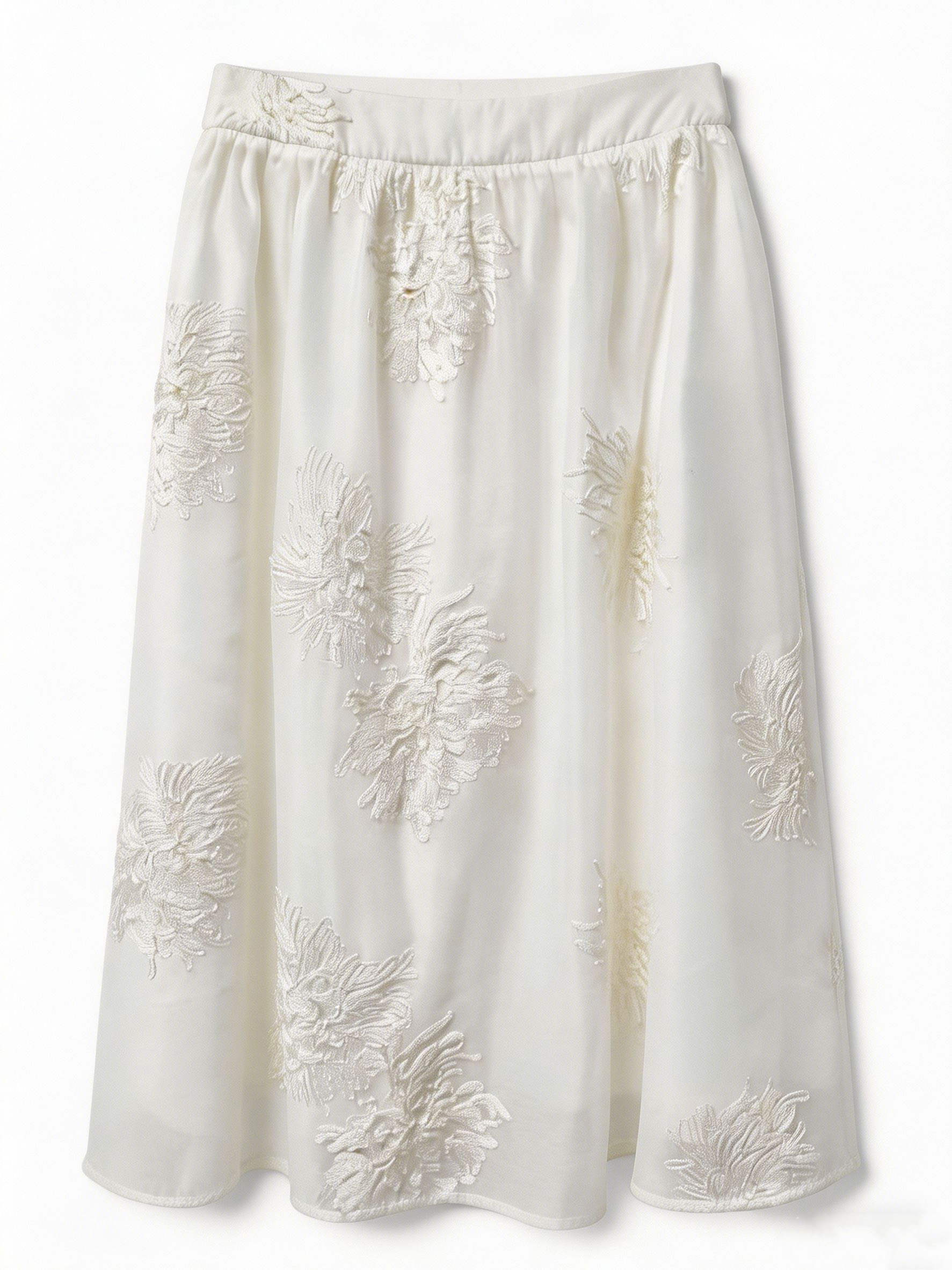 Summer casual set. A-Line Mesh Dress - White Feather Embroidered Tulle Dress C-42444