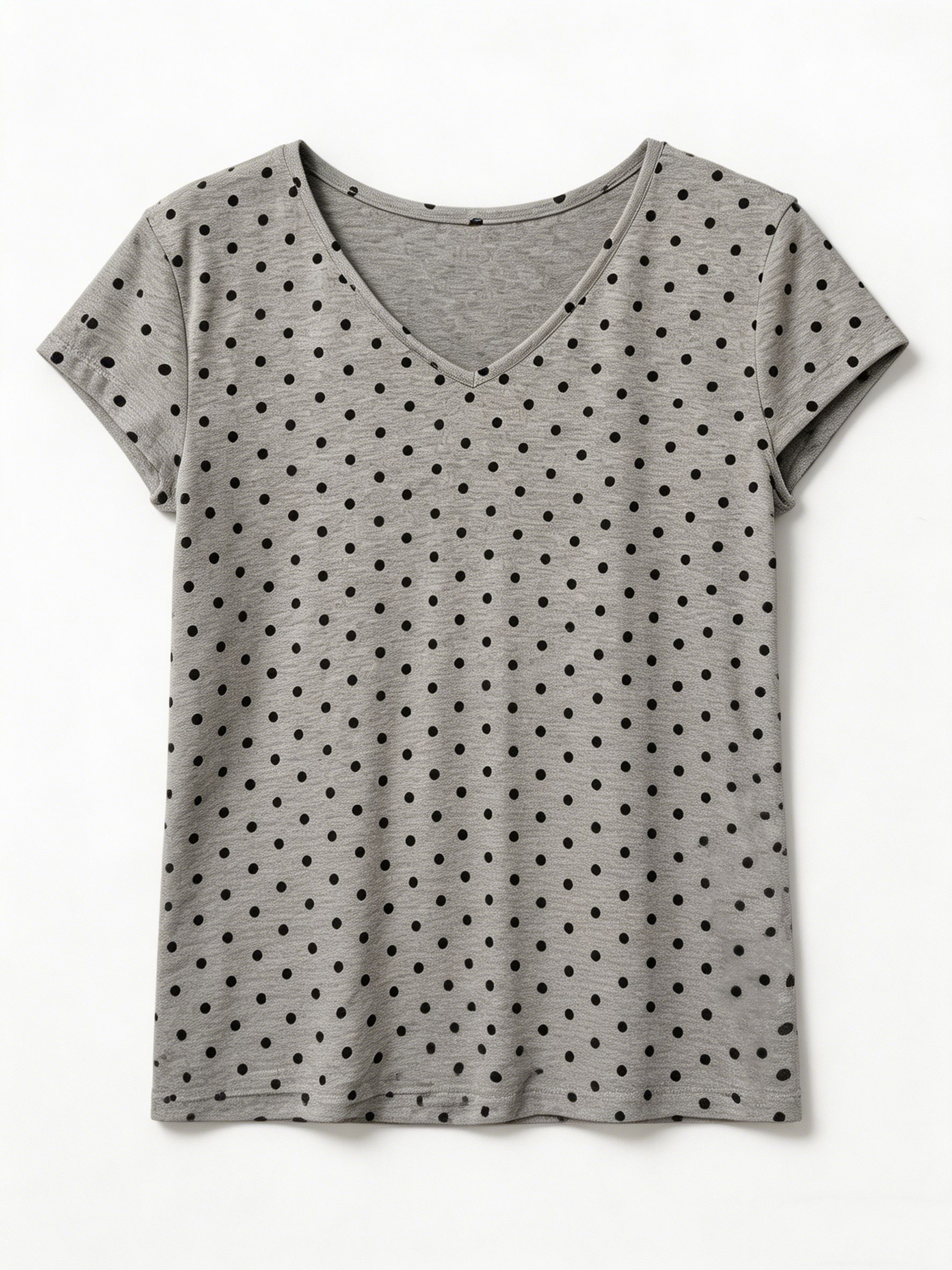 Casual Polka Dot V-Neck Short Sleeve T-shirt – Soft Everyday Loose Fit C-42408